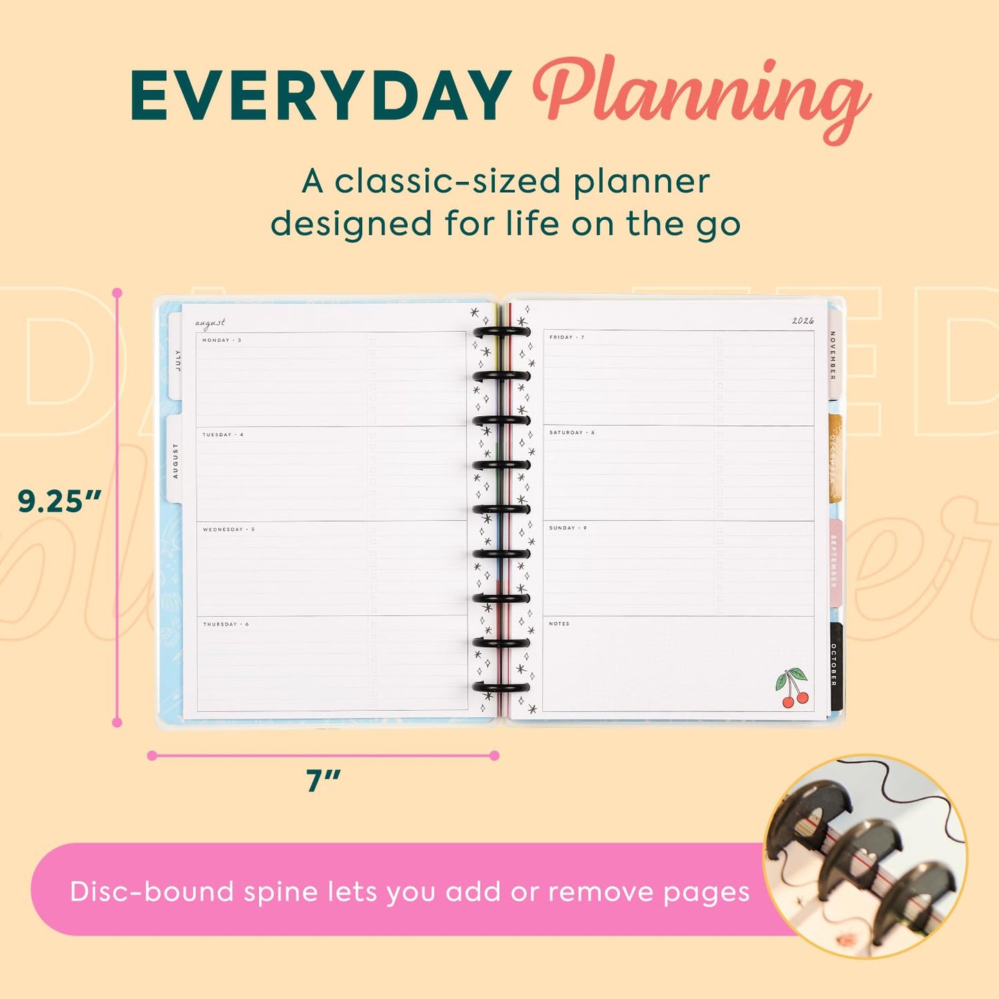Happy Planner Disc-Bound Planner July 2026–Dec. 2027, 18-Month Planner, Classic Size, 7" x 9.25", Horizontal Layout, Lucky Day Charmed
