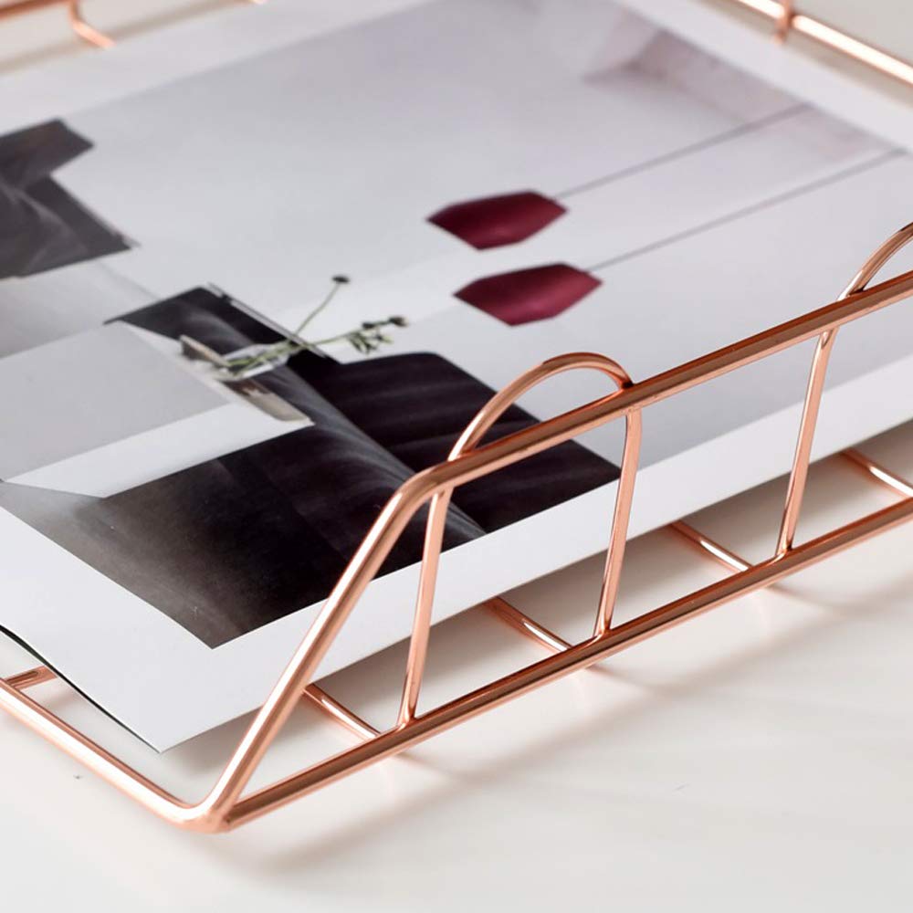 Jolitac Rose Gold 4-Tier Stackable Paper Tray Desk Organizer, Workspace Decorative Stacking Rack Supplies Holder, Metal Letter Trays for File Documents in Home & Office (Rose Gold)