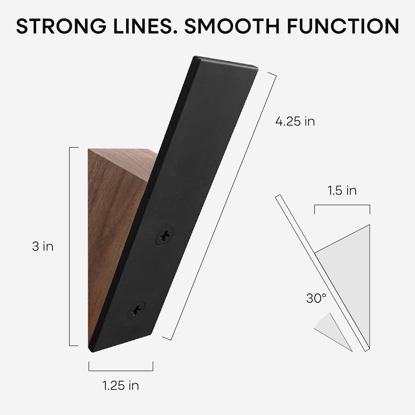 Homeforia Walnut Wood Coat Hooks, High End Walnut Wood & Black Metal Wall Mounted Coat Hooks, Mid-Century Modern Clothes Hooks, Heavy Duty Wooden Hooks for Hanging Coats, Hats, Towels & More, Set of 6