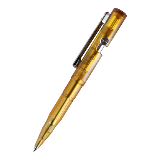 SMOOTHERPRO Bolt Action Pen, PEI Ballpoint Pen, 0.5mm Fine Point Black Ink Retractable Pen, Compatible with Parker Refills, EDC Pen for Writing, Office, Left-Handed Friendly, Amber