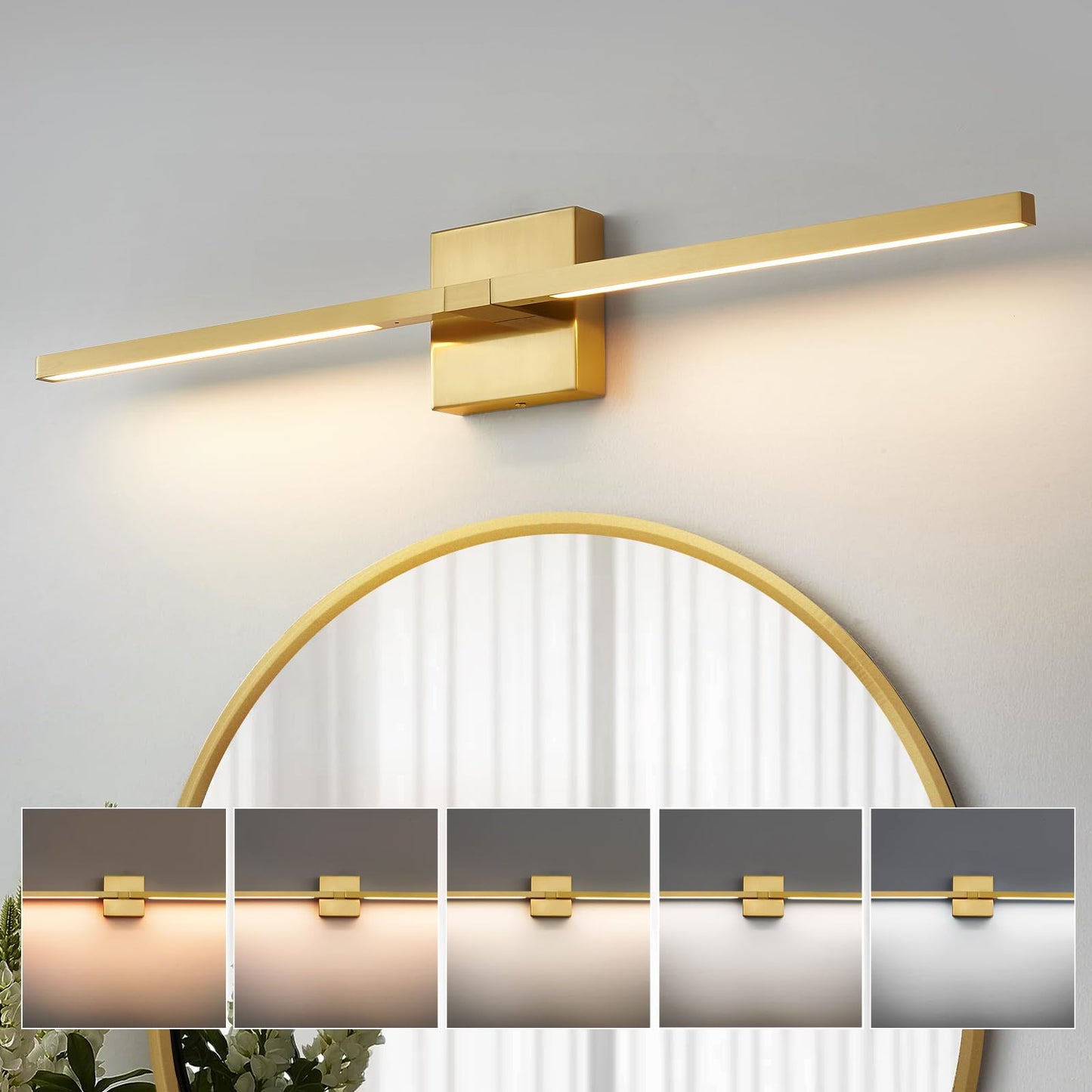 CCYCOL Gold Bathroom Vanity Light Fixtures - 30 inch Rotatable Modern 5CCT LED Vanity Lights for Bathroom Lighting Fixture Over Mirror Dimmable Bathroom Wall Sconce
