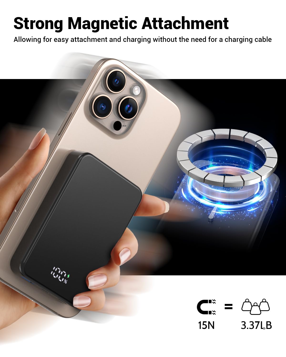 Magnetic Power Bank 26800mAh for Magsafe Portable Charger, Aluminum Alloy casing Large Capacity 20W USB-C in&Out Wireless Fast Charging Battery Pack for iPhone 17/16 Pro Max/15/14/13/12 Series, Black