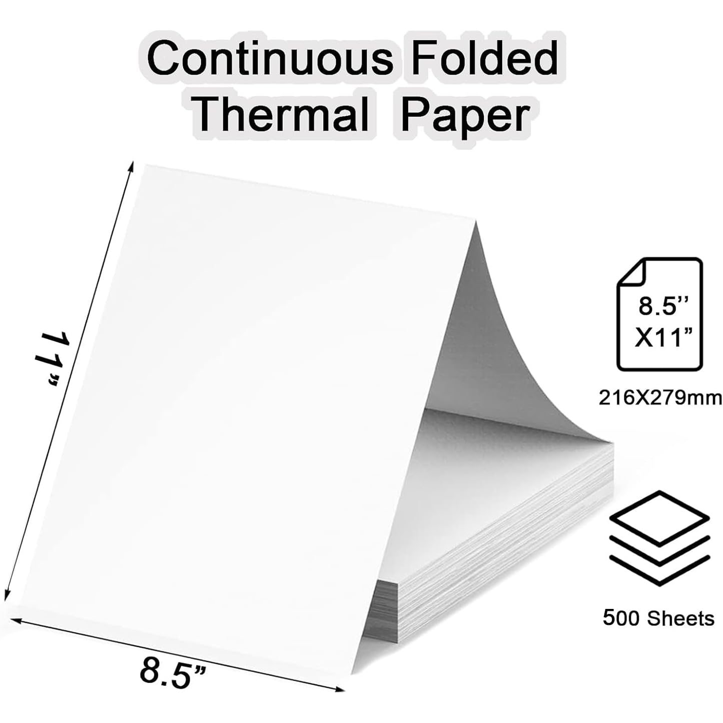 500-Sheet Thermal Printing Paper of Continuous Folded Great Value Pack, 8.5 x 11 Inches (US Letter Size) for N80/ A28U/ PD-A4 Thermal Portable Printer, Inkless Wireless Printers, Office Supplies.