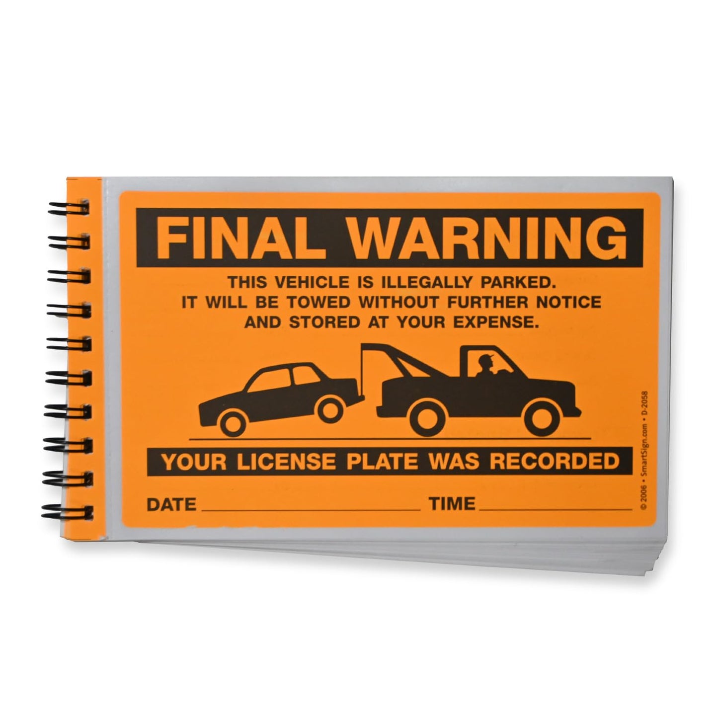SmartSign Final Warning Parking Violation Stickers | Book of 50 Stickers with Liners, 5 x 8 inch, Vehicle Illegally Parked Sticker, Hard to Remove Write-On Tickets, Fluorescent Orange
