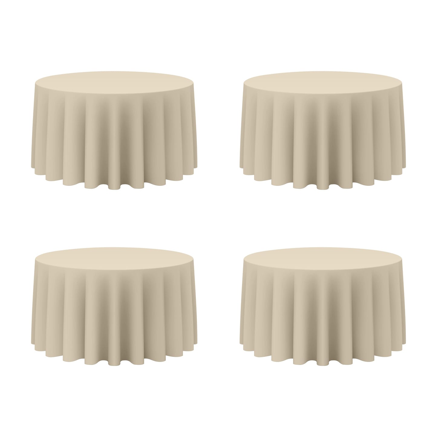 BRILLMAX 4 Pack Beige Round Tablecloths 120 Inch for 60” Tables - 150 GSM Polyester Fabric, Floor Length Drop, Water, Stain & Wrinkle Resistant Cloth Cover for Wedding Reception Banquet Dining