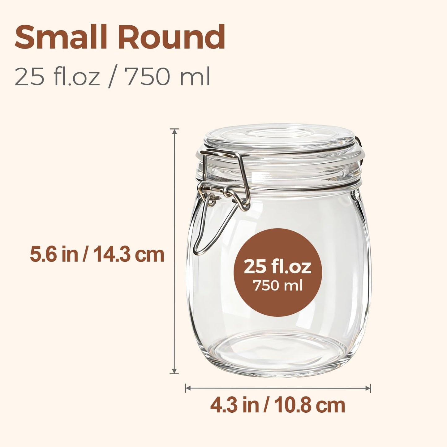 ComSaf 6-Pack 25oz Round Glass Mason Jars with Lids, Airtight Canning Jars for Preserving & Pickling, Multi-Purpose Storage Containers for Kitchen, Bathroom & Laundry, Ideal Housewarming Gift Set