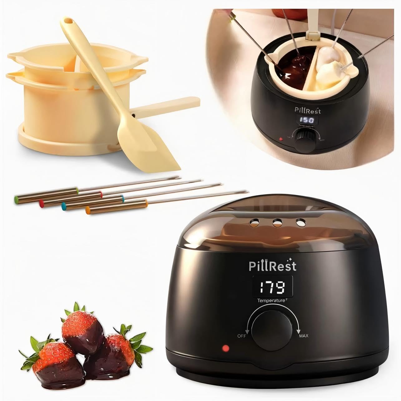 Chocolate Melting Pot, Electric Candy Melter with 2 Silicone Bowls, 17.6 OZ (500 ml) Fondue Pot Set & Chocolate Warmer Set for Dipping Cheese, Candy, Cake Pop, Home Fondue Parties Essential Supplies