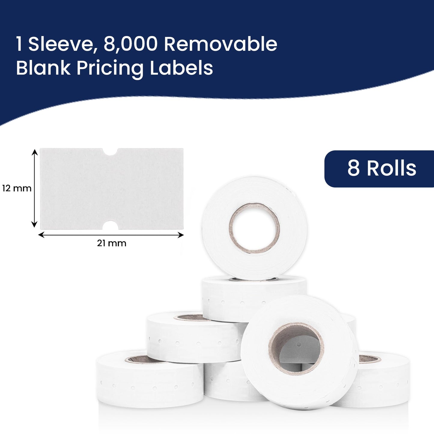 Perco 1 Line Removable Adhesive Labels - 8,000 Blank Price and Date Gun Labels for Perco Lite, X, Plus and Pro 1 Line Price and Date Guns - 8 Rolls, 1 Sleeve - Made in USA