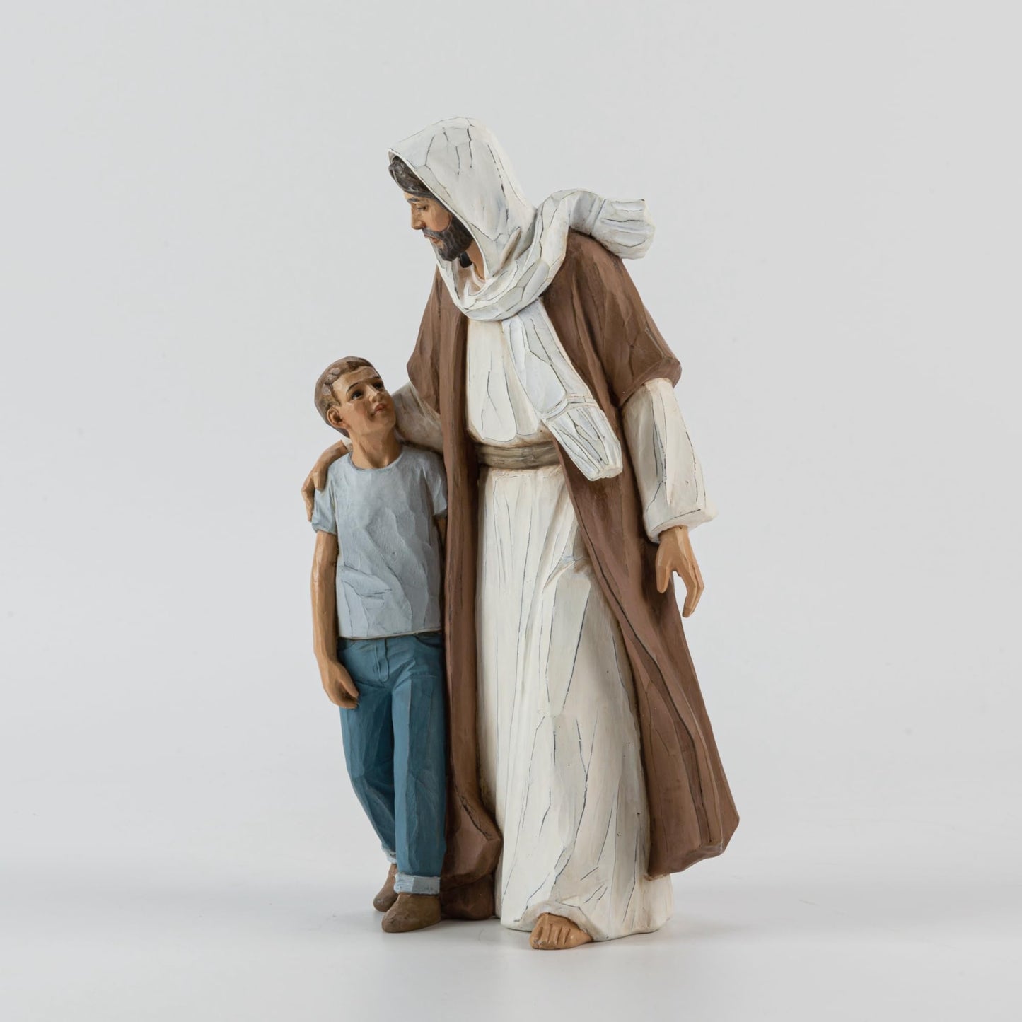 ShineOnAngel Jesus Christ with Child, First Communion boy Gift He Walks with me Sculpture, Hand Painted, Religious Modern Home Decor, Christian Figurines, 9.5 Inch