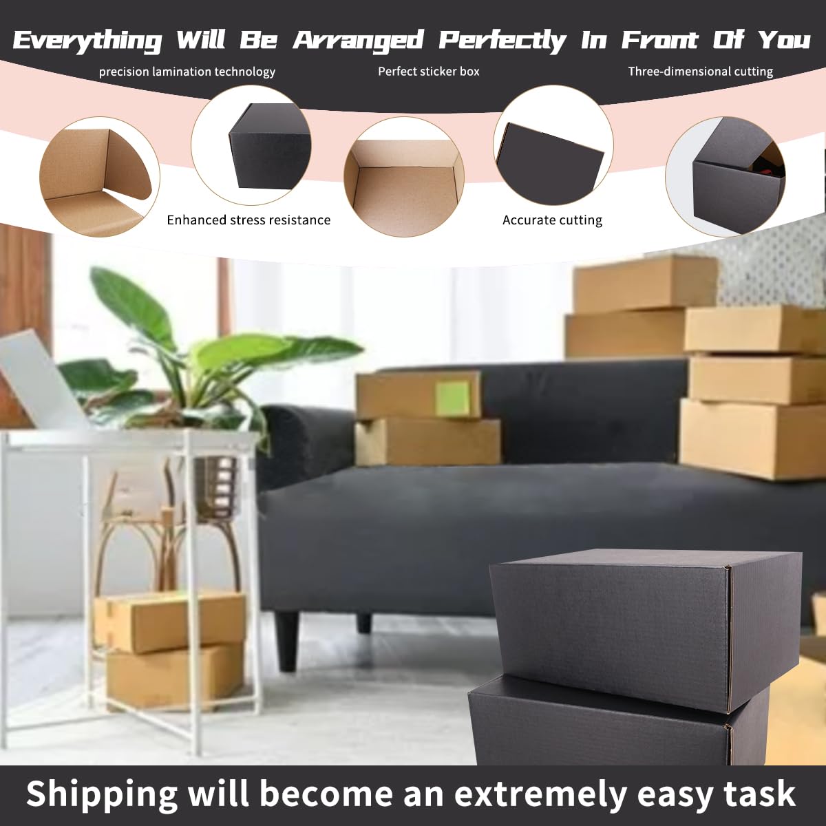 JIUZHOUXIN Shipping Boxes,12"x9"x4" Black Corrugated Cardboard Boxes, Which is Anti-Impact Come with Exquisite Sealing Label.Suitable E-Commerce Packaging, Shipping Packaging. (12"x9"x4" 20pcs-Black)