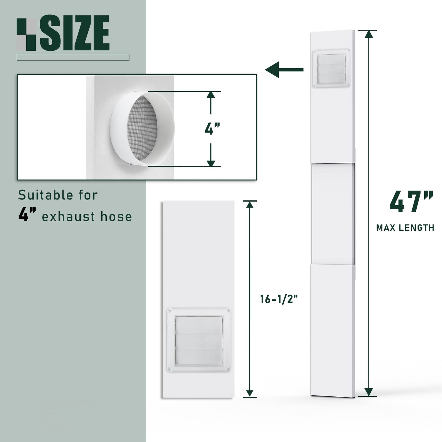 Flehomo Dryer Vent Window Kit, Include Dryer Vent Cover with Moving Flaps, Dryer Vent Kit for 4" Diameter Dryer Hose, Adjustable Window Vent Kit for Sliding Windows with Insulating Aluminum Seal Tape
