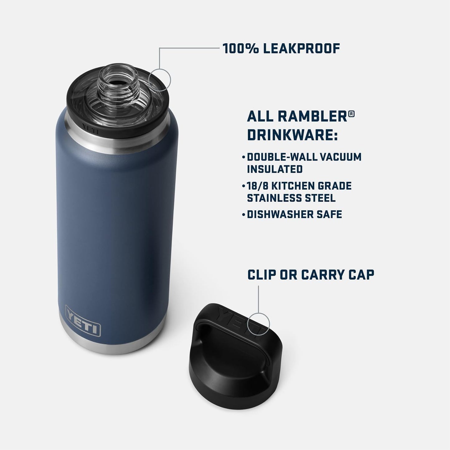 YETI Rambler 36 oz Bottle, Vacuum Insulated, Stainless Steel with Chug Cap, Black