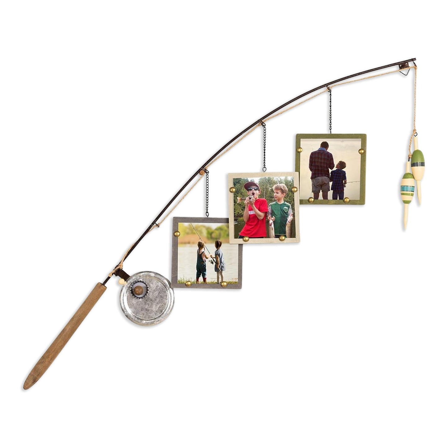 Young's Inc Wood Fishing Pole Triple Photo Frame – Rustic Lake House Wall Fish Decor with Hanging 4x4 Frames, Lodge & Woodland Cabin Accent for Fishermen, Outdoor Enthusiasts, and Family Memories