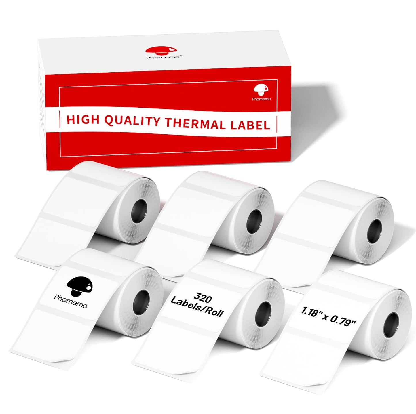 Phomemo Sticker Labels 1.18" x 0.79" (30x20mm) 6 Rolls, for M110/M110S/M120/M200/M220 Printer - Black on White, for Small Business, Home, Office, 320 Labels/Roll