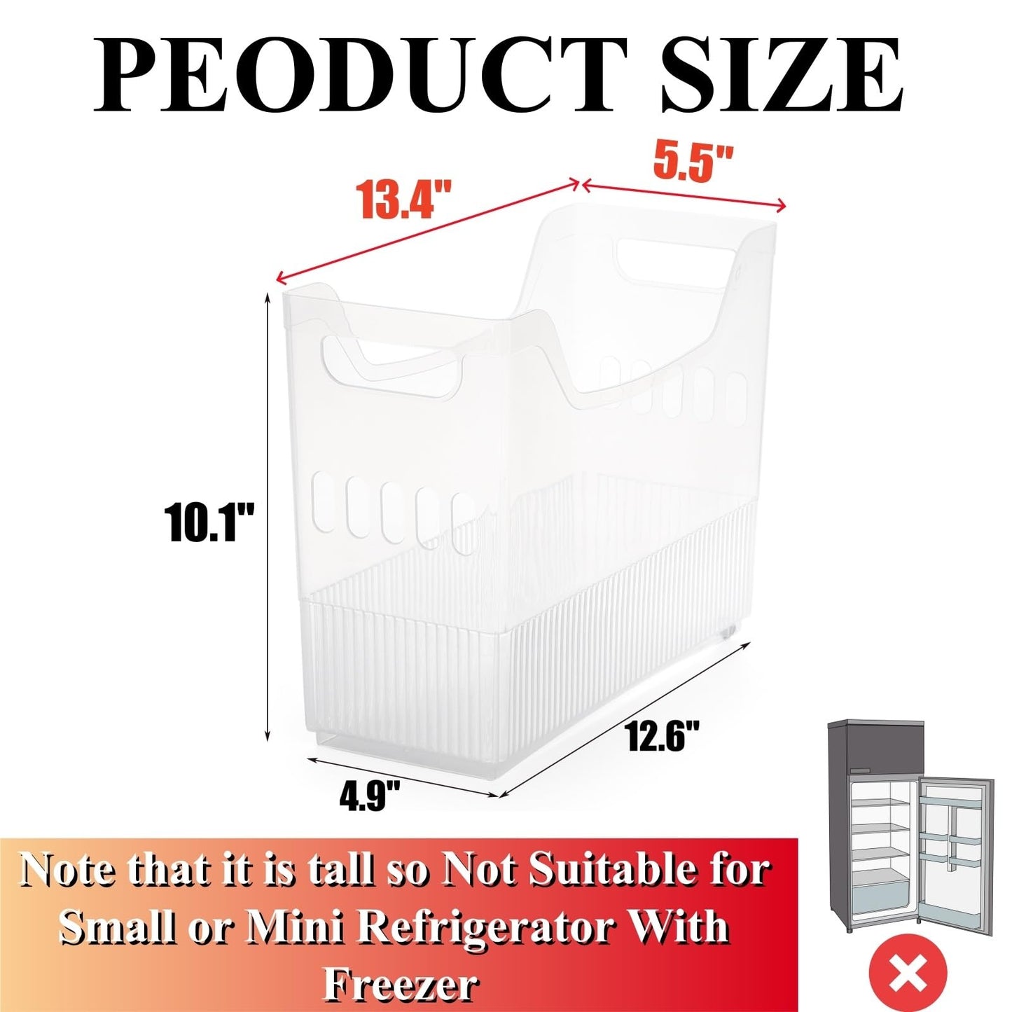 Peohud 3 Pack Freezer Organizer Bins with Wheels, Clear Plastic Pantry Storage Organizer with Handle, Tall Narrow Kitchen Organization Rolling Bins for Fridge, Cabinet, Bathroom, Under Sink, Office