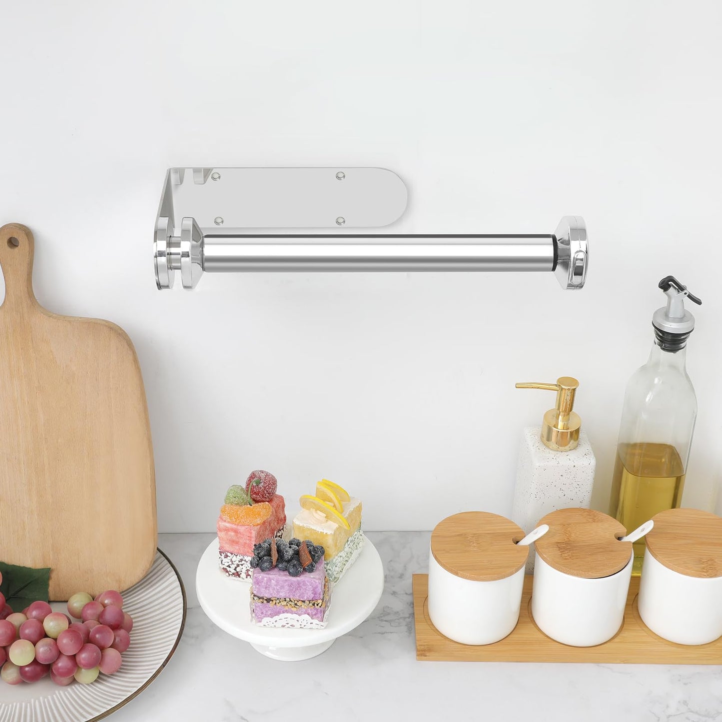 theaoo Paper Towel Holder Under Cabinet, One-Handed Tear Wall Mount Paper Towel Holder Dispenser with Damping Function for Kitchen Organization, Stainless Steel, Self-Adhesive or Drill mounting,Silver