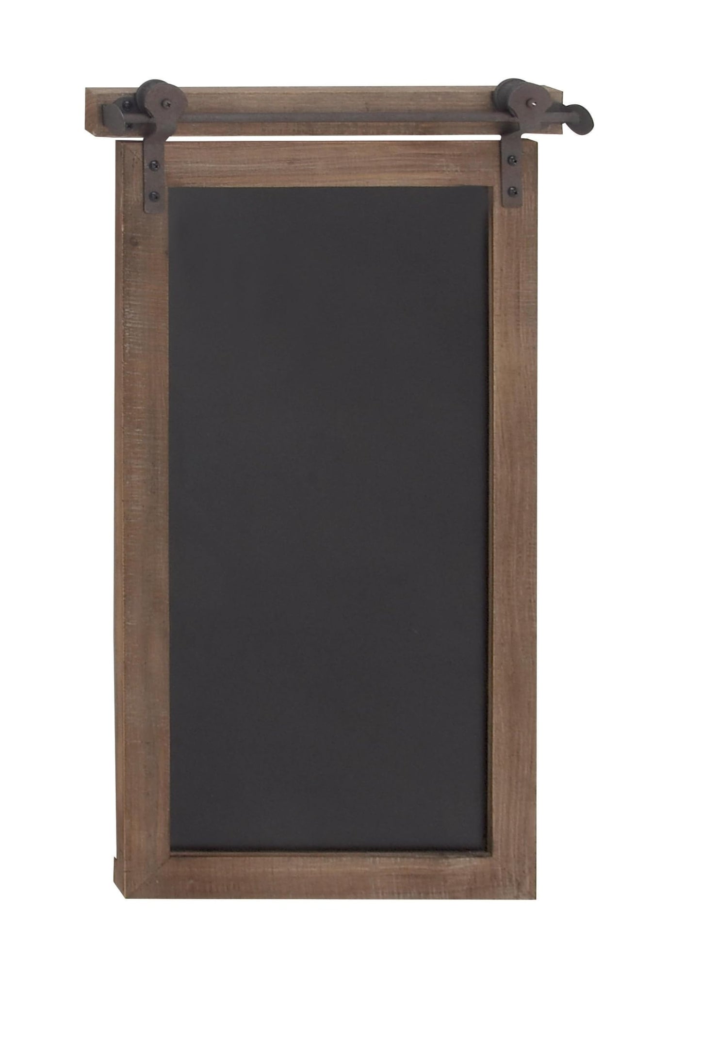 Deco 79 Wood Sign Home Wall Decor Chalkboard Wall Sculpture with Barn Door Inspired Top, Wall Art 16" x 2" x 28", Brown