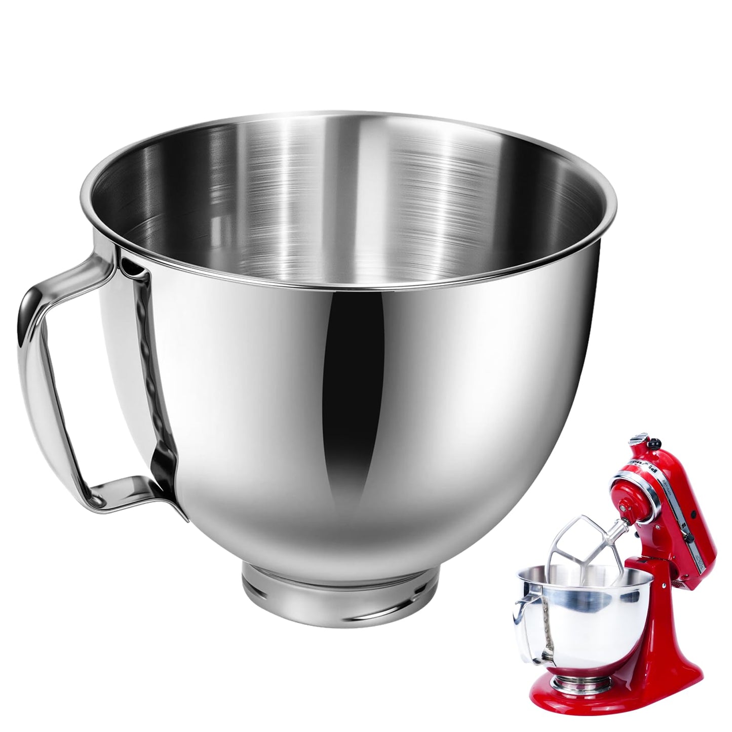 PQPO 5 Quart Stainless Steel Mixer Bowl Compatible with KitchenAid Tilt-Head Stand Mixer, Replacement Mixing Bowl,Dishwasher Safe
