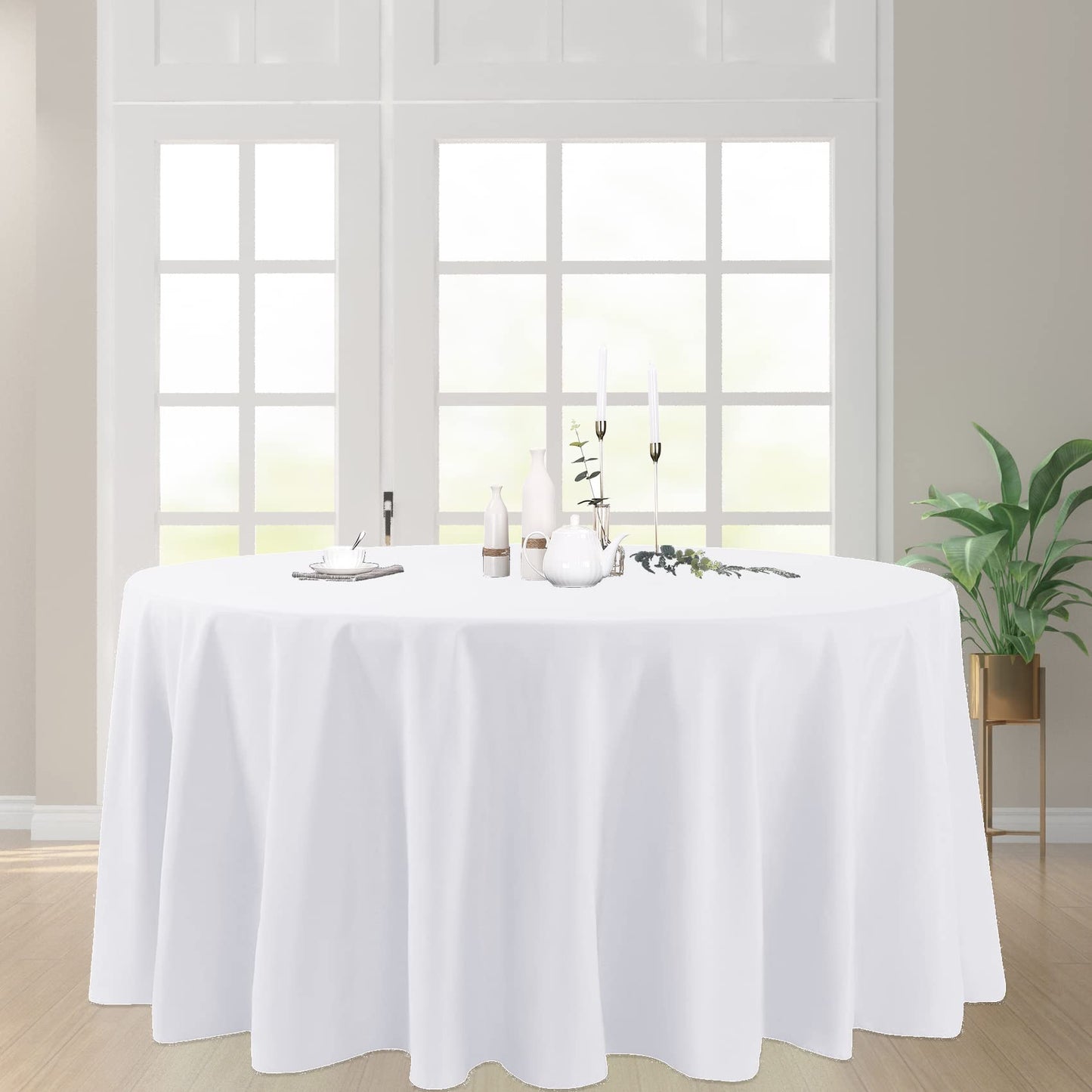 luccido 6 Pack Round Tablecloth 120 Inches White Table Cloth Stain and Wrinkle Resistant Washable Polyester Fabric Table Cover for Party, Wedding and Banquet Decoration
