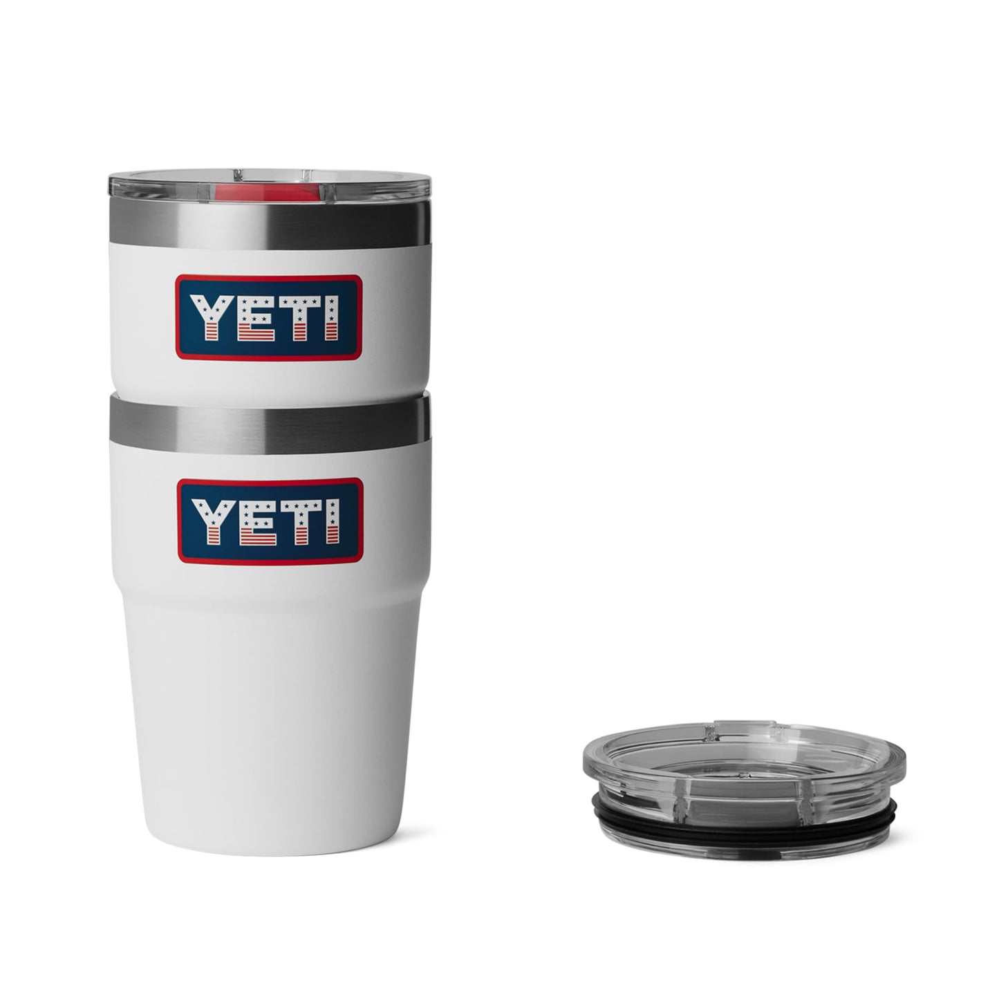 YETI Rambler 16 oz Stackable Tumbler, Vacuum Insulated, Stainless Steel with MagSlider Lid, White/Badge