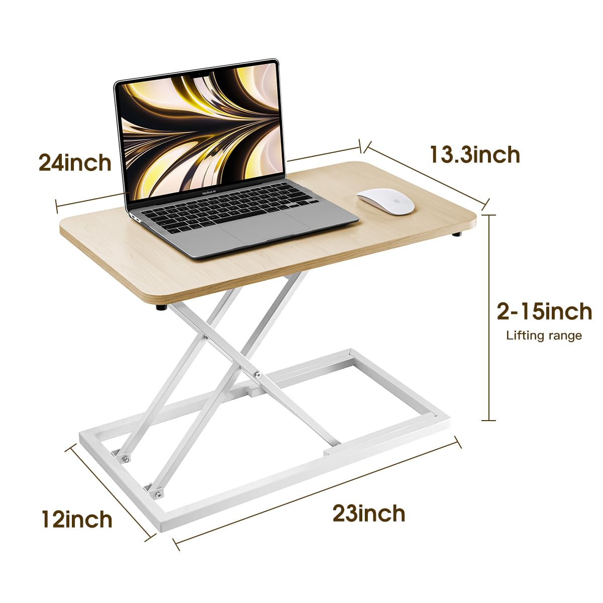Omhuzsyo standing desk converter Stand up office desk riser on the desktop is suitable for use in laptops and single monitor work consoles, home offices, and can be adjusted in height(Log Color)