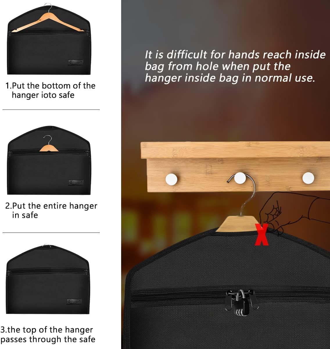 JUGREAT Fireproof Hanger Diversion Safe Bag with Lock, Hanger Safe for Valuables, Secret Safe Under Clothes with Compartment to Hide Items for Home or Travel Safe-2 Pack