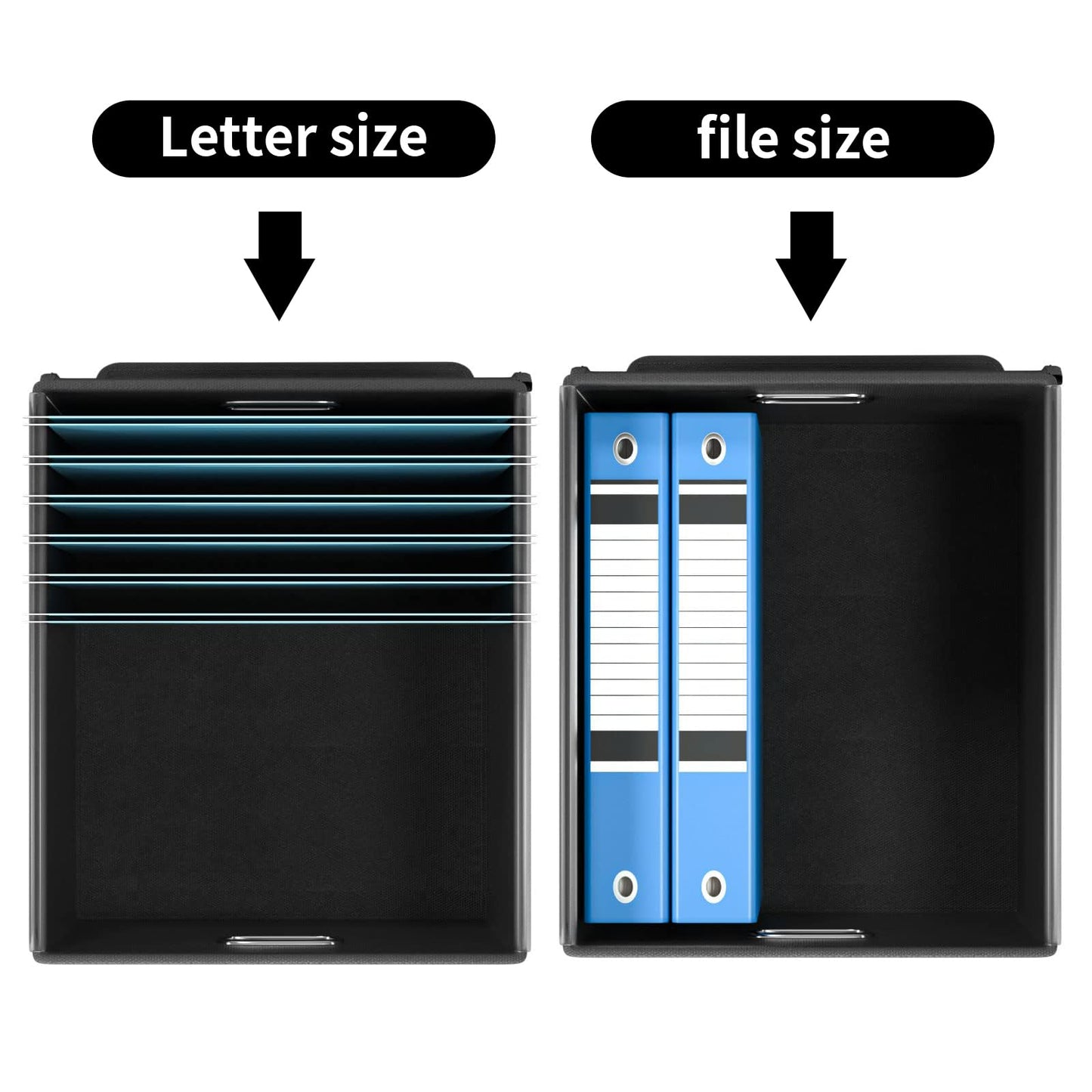 Huolewa New Portable File Organizer Boxes Set of 4, Collapsible Linen Hanging Filing Storage Boxes with Plastic Slide, Decorative Home/Office Filing System for File and Folders Storage (Black)