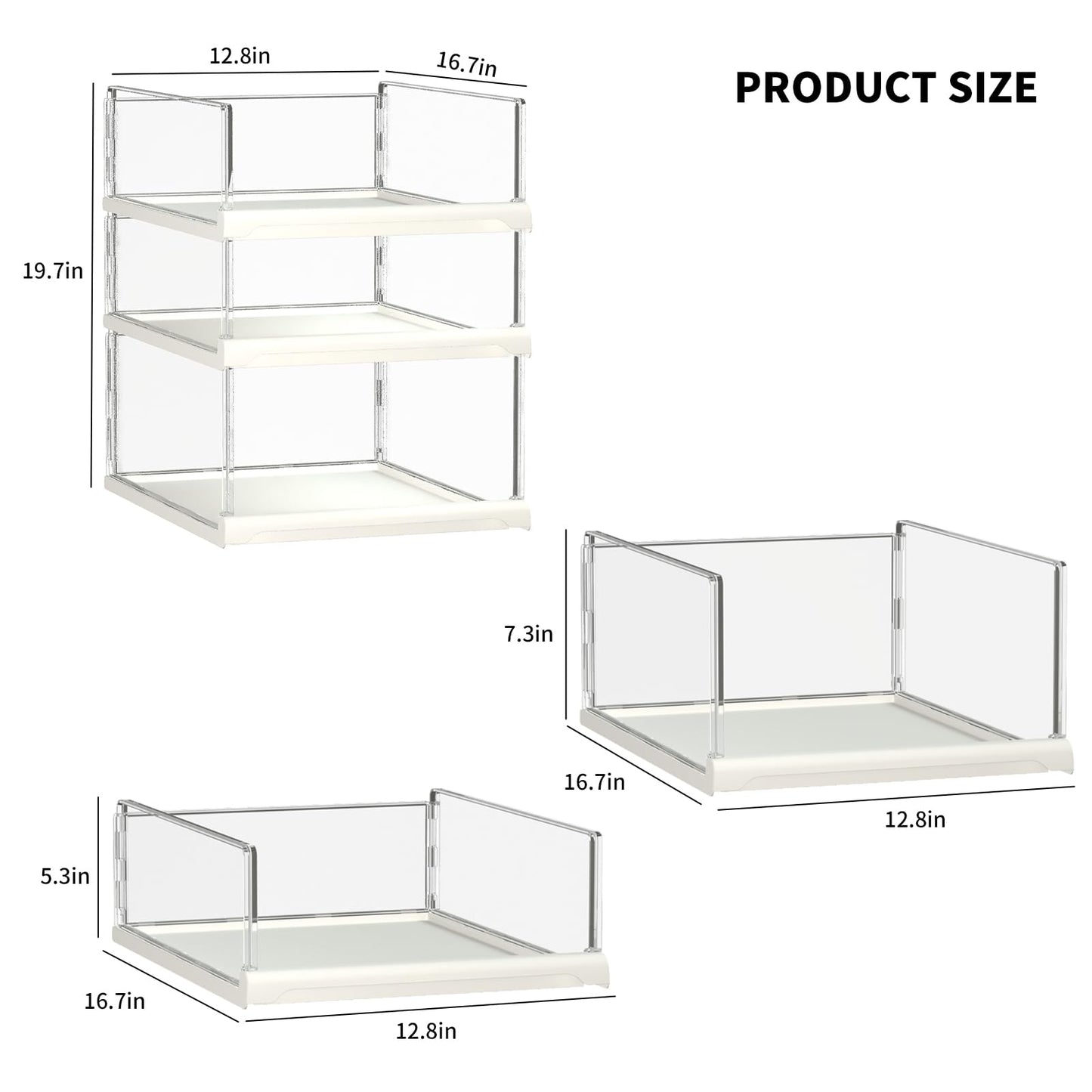 Covetree 3 Pack Stackable Closet Organizers and Storage Shelves - Transparent Sweater Organizer for Closet, Bathroom, Kitchen, Cupboard, Laundry Room, and Office