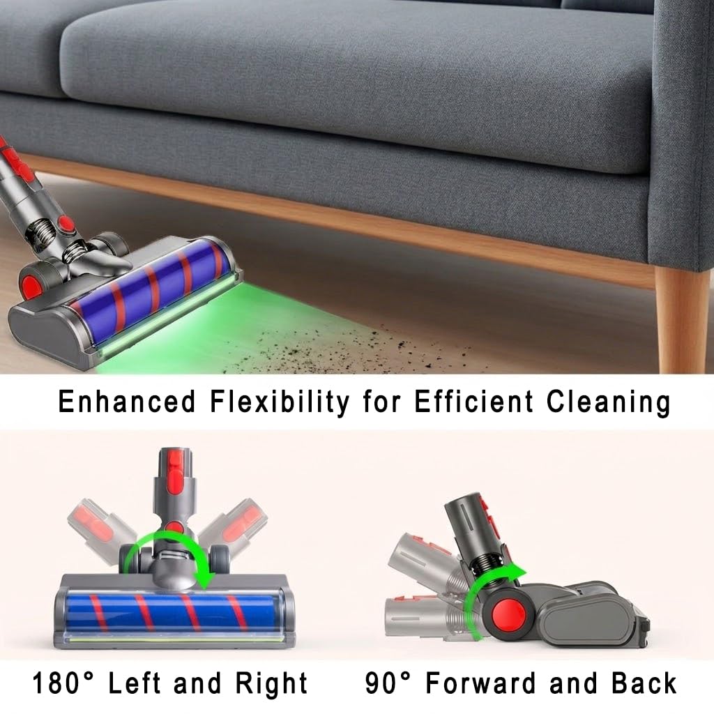 Full-Area LED Soft Roller Cleaner Head for Dyson V15 V11 V10 V8 V7 Gen5 G5 Animal Absolute, Green Light Dust Detection, Hardwood Floor Attachment, Quick Release Replacement Part