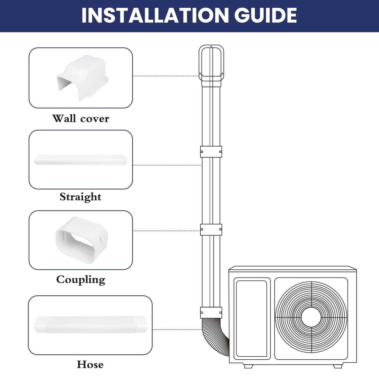 MOOITEK 4" 10Ft Mini Split PVC Line Set Cover Kit Decorative PVC Line Set Cover Kit for Central AC & Heat Pumps Systems Tubing Cover(10Ft,White)