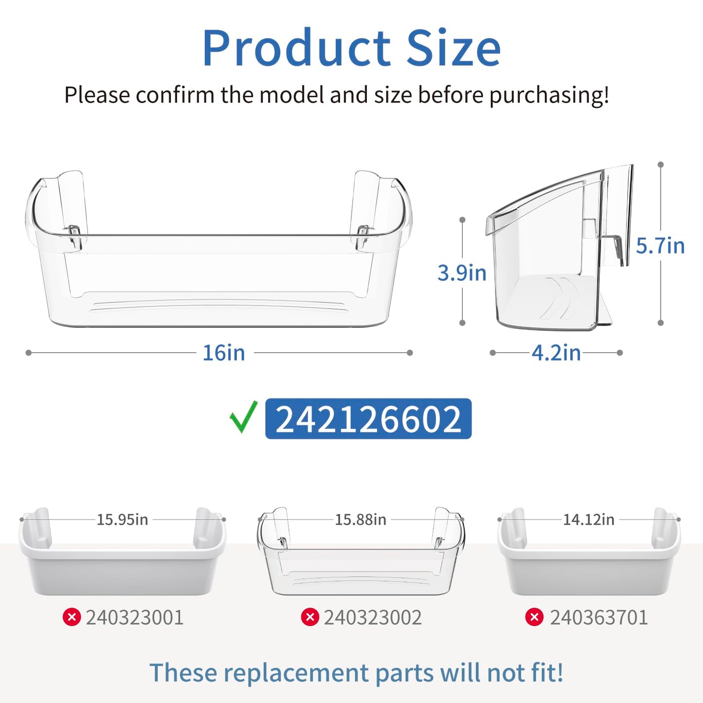 (2-Pack) UPGRADED 242126602 Refrigerator Door Shelves Bin Compatible with Frigi-daire Door Shelf Replacement LFSS2612TF FFSS2615TS FFSS2625TS Fit for Frigi-daire Refrigerator Parts 2421266 PS12364199