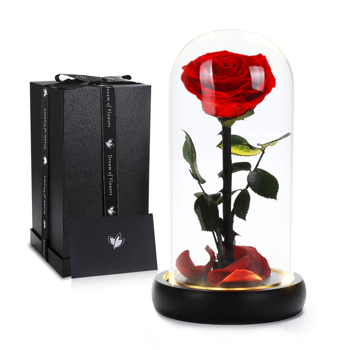 Mothers Day Rose Flower Gifts, Beauty and The Beast Rose Gifts for Women Wife Mom Girlfriend,Preserved Real Rose in Glass Dome,Forever Flowers with Warm Lights,Birthday Gifts for Women