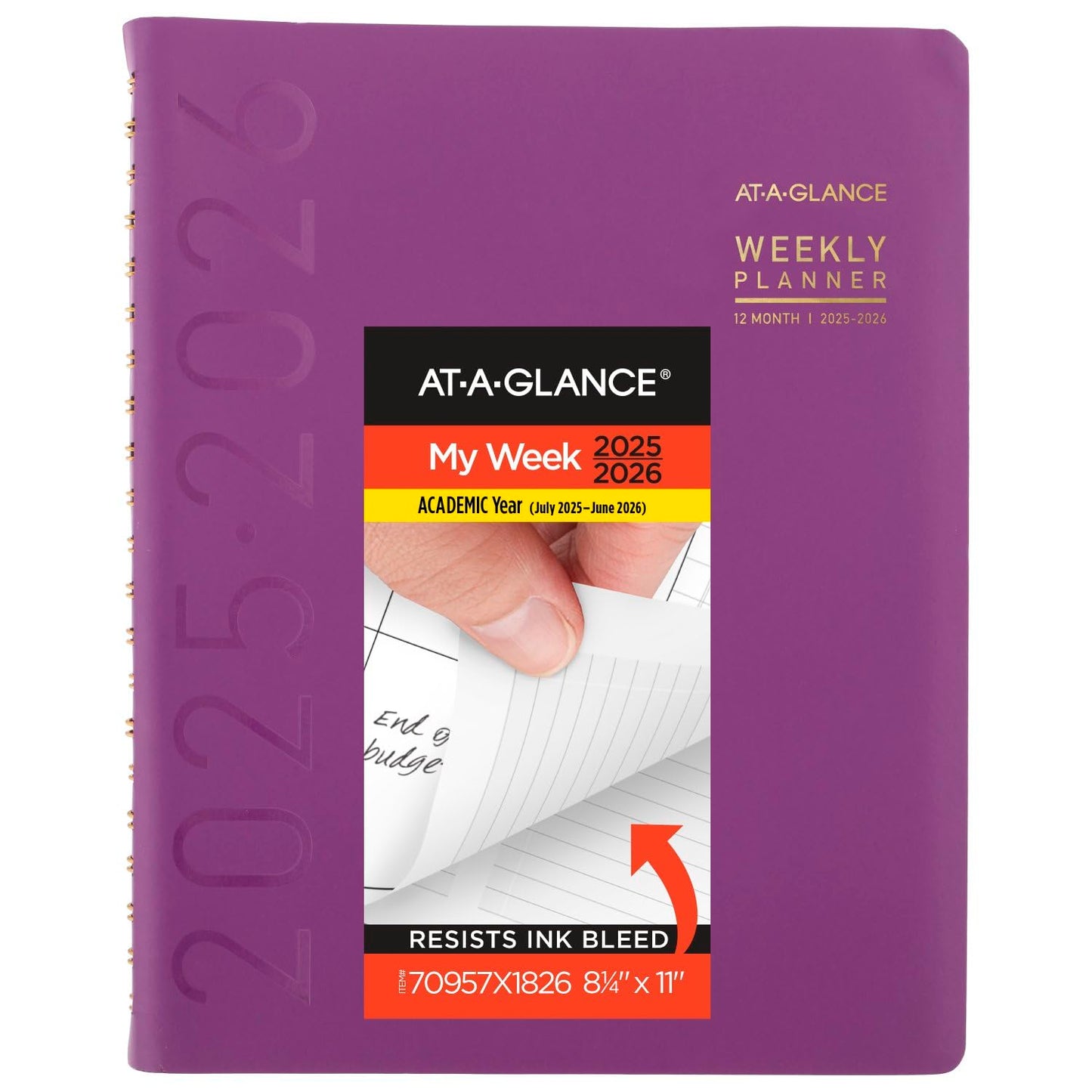 AT-A-GLANCE Planner 2025-2026 Academic, Weekly & Monthly, Half-Hourly Appointment Book, 8-1/4" x 11", Large, Monthly Tabs, Flexible Cover, Contemporary, Purple (70957X18)