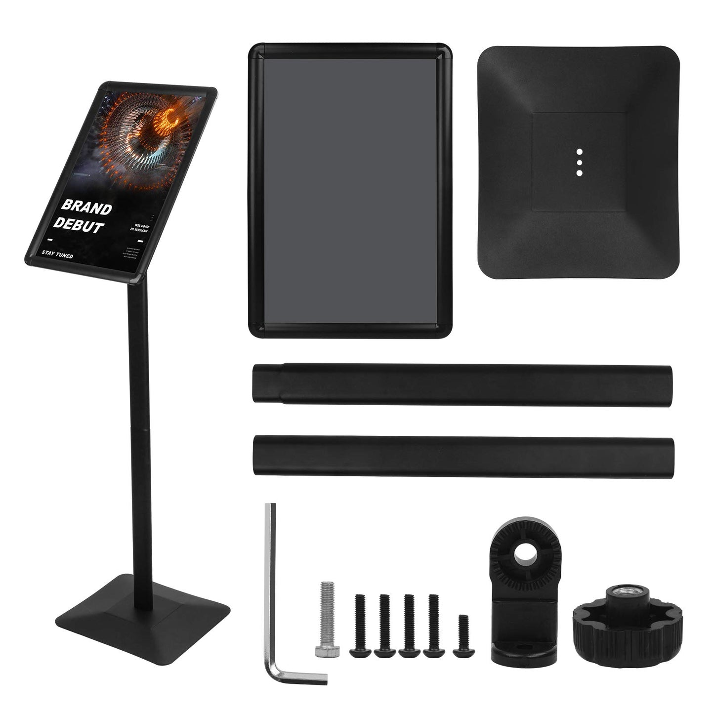 JUNJIAO Sign Stand Holder 8.5 x 11 Inch Poster Stand with Base Heavy Duty Pedestal Display Sign Stands Adjustable Floor Standing,Vertical and Horizontal Display for Indoor Outdoor, Black