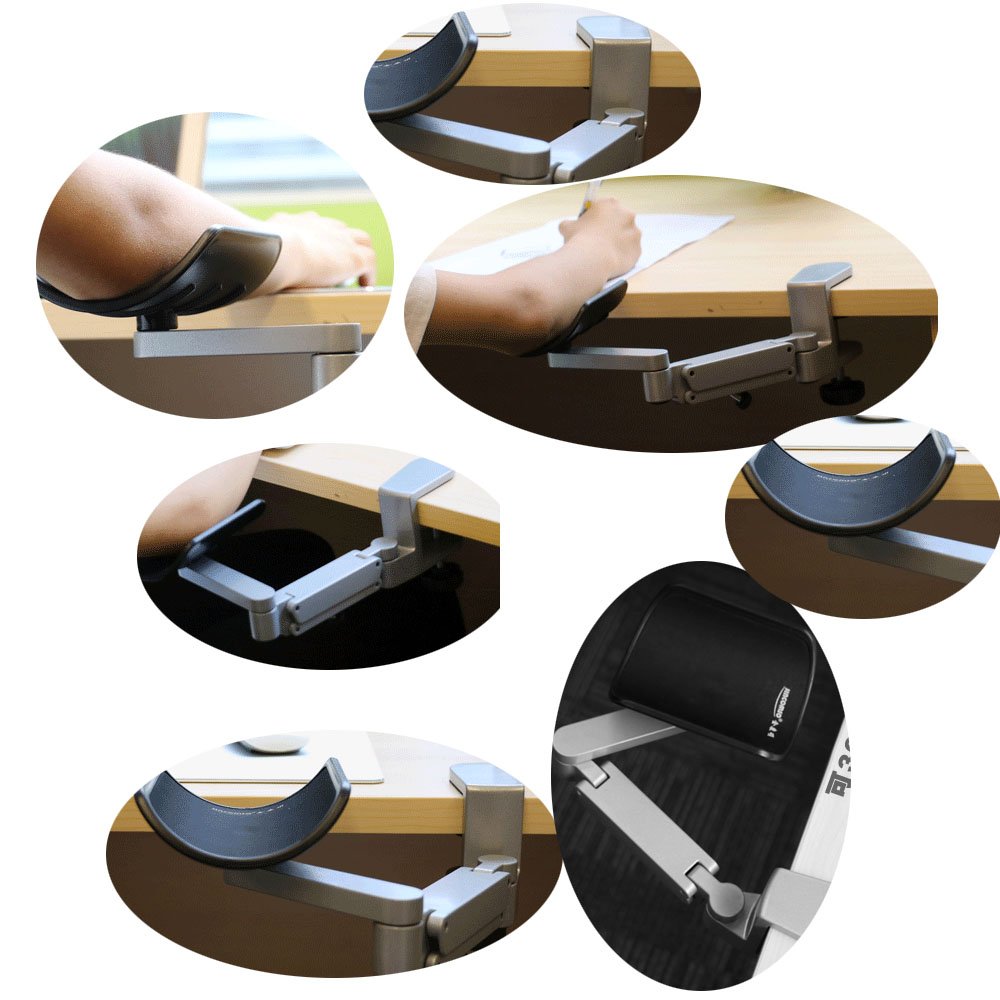 Ergonomic Arm Support for Desk Office Rotating Mouse Arm Rest Mouse Pad Clamp-On Mouse Shelf Desk Hand Rest for Computer Table Arm Support Mouse Pad Tray
