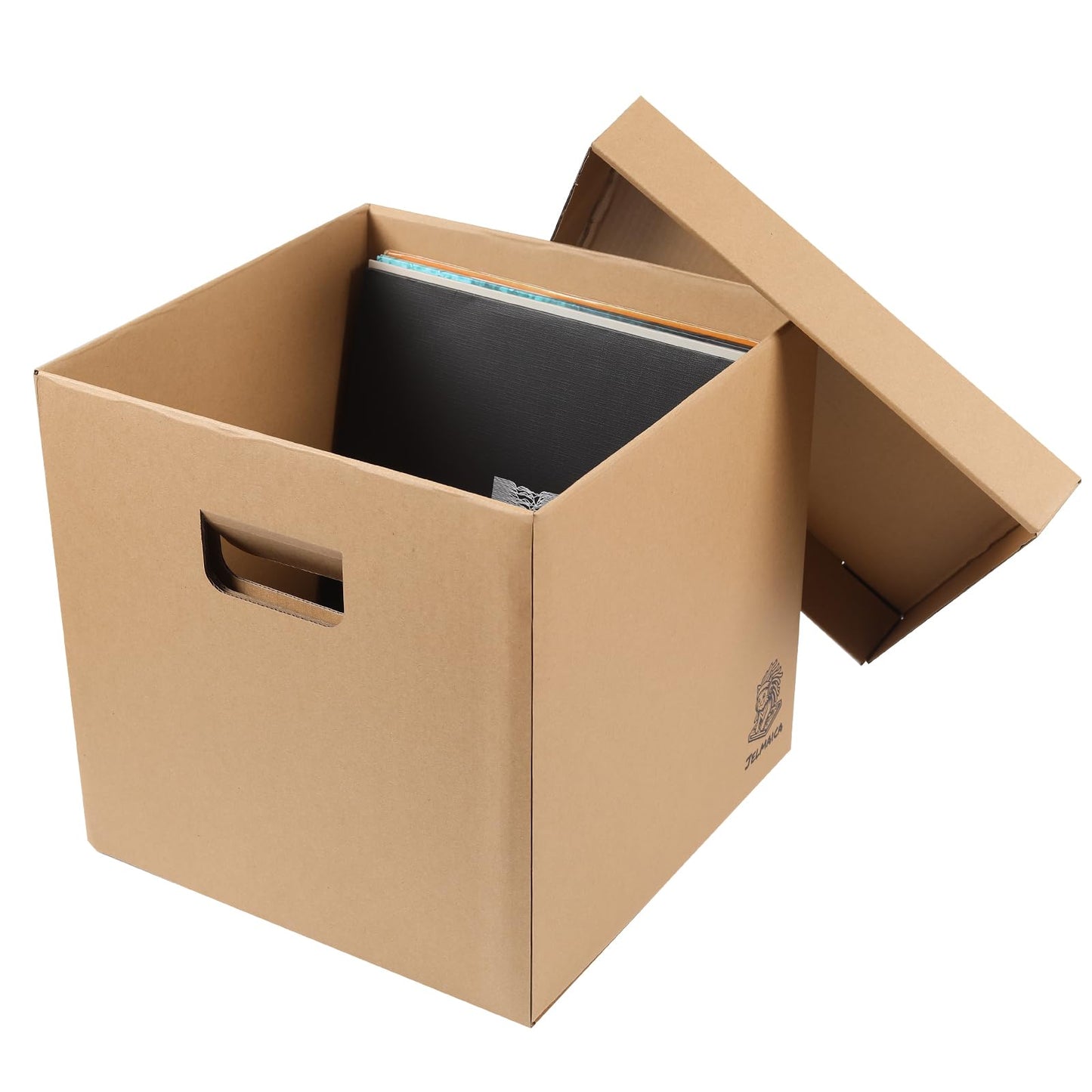 Jelmaica 12" Vinyl Record Storage and Moving Box - Sturdy Cardboard with Removable Lid - Holds up to 60 Records or Laser Discs - Set of 2 Boxes (2) (2)
