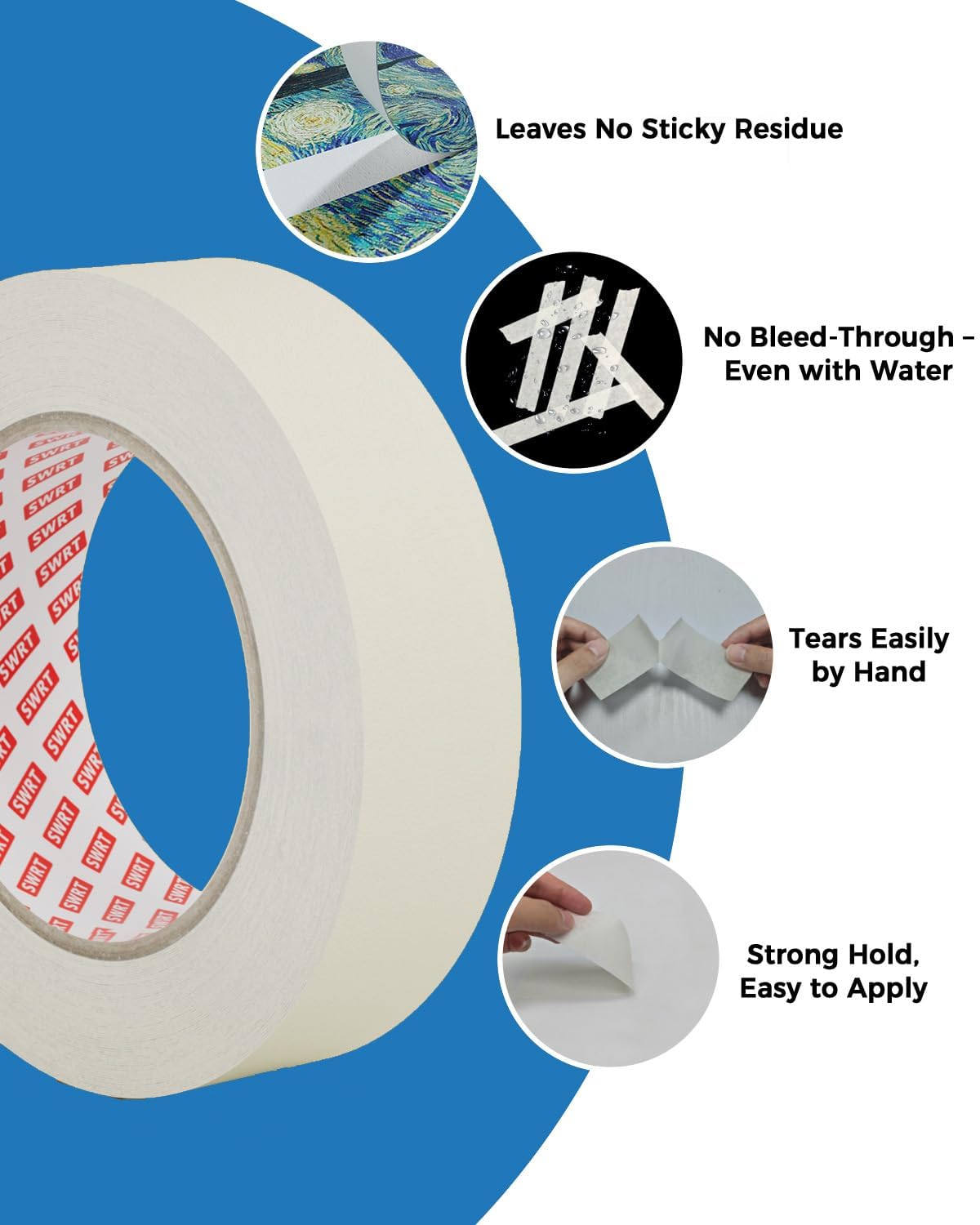 SWRT Masking Tape 2 Inch Wide x 55 Yards, 24 Rolls (1320 Total Yards), White Painters Tape for Painting, Packaging & Labeling, Clean Removal, Easy Tear, Multi Surface Adhesion Making Tape Bulk