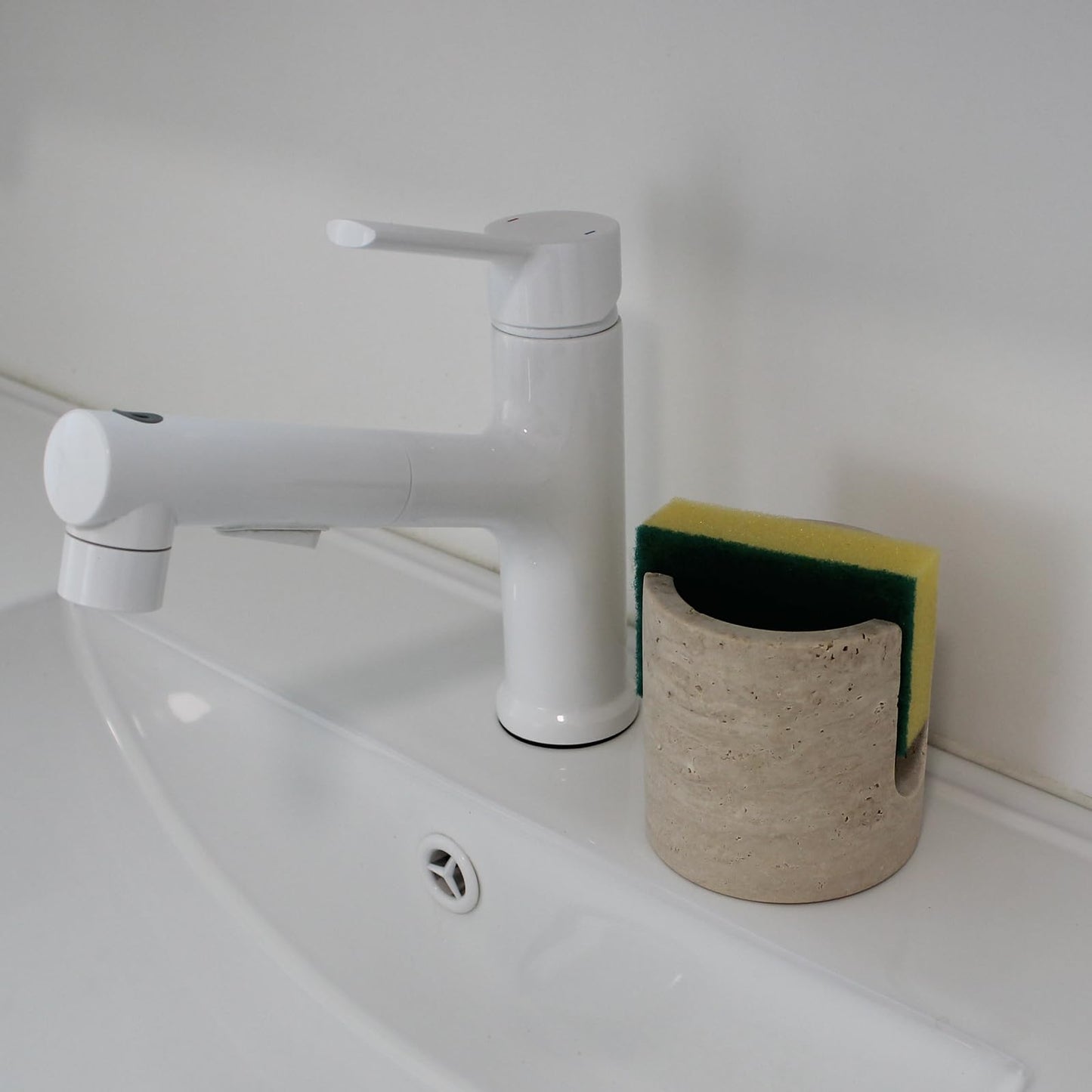 Natural Travertine Marble Sponge Holder for Kitchen Sink, Drying Rack, Compact Sink Caddy Organizer - Beige Travertine