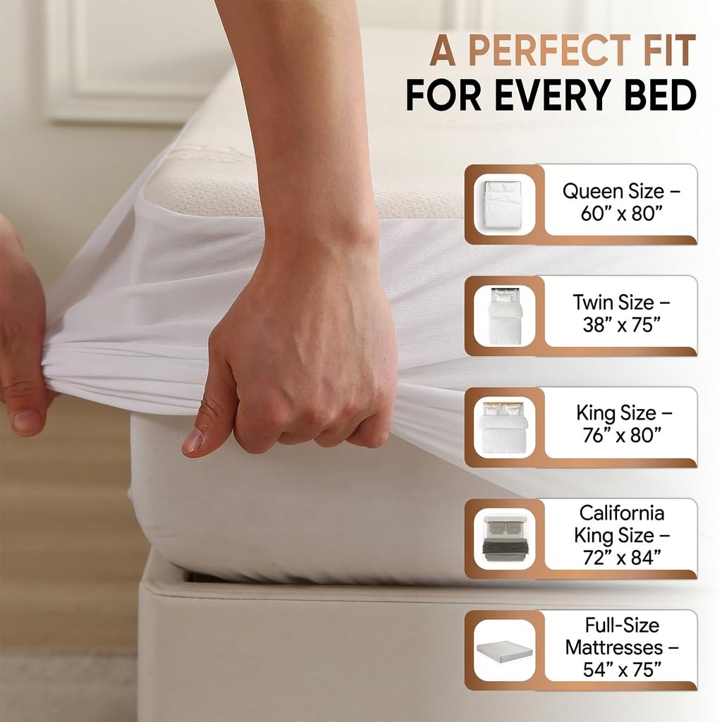 Waterproof Organic Mattress Protector Queen Size – Premium Soft Organic Cotton Surface Mattress Cover – Noiseless & Breathable 250 GSM Mattress Pad – Deep Pocket Fitted Design