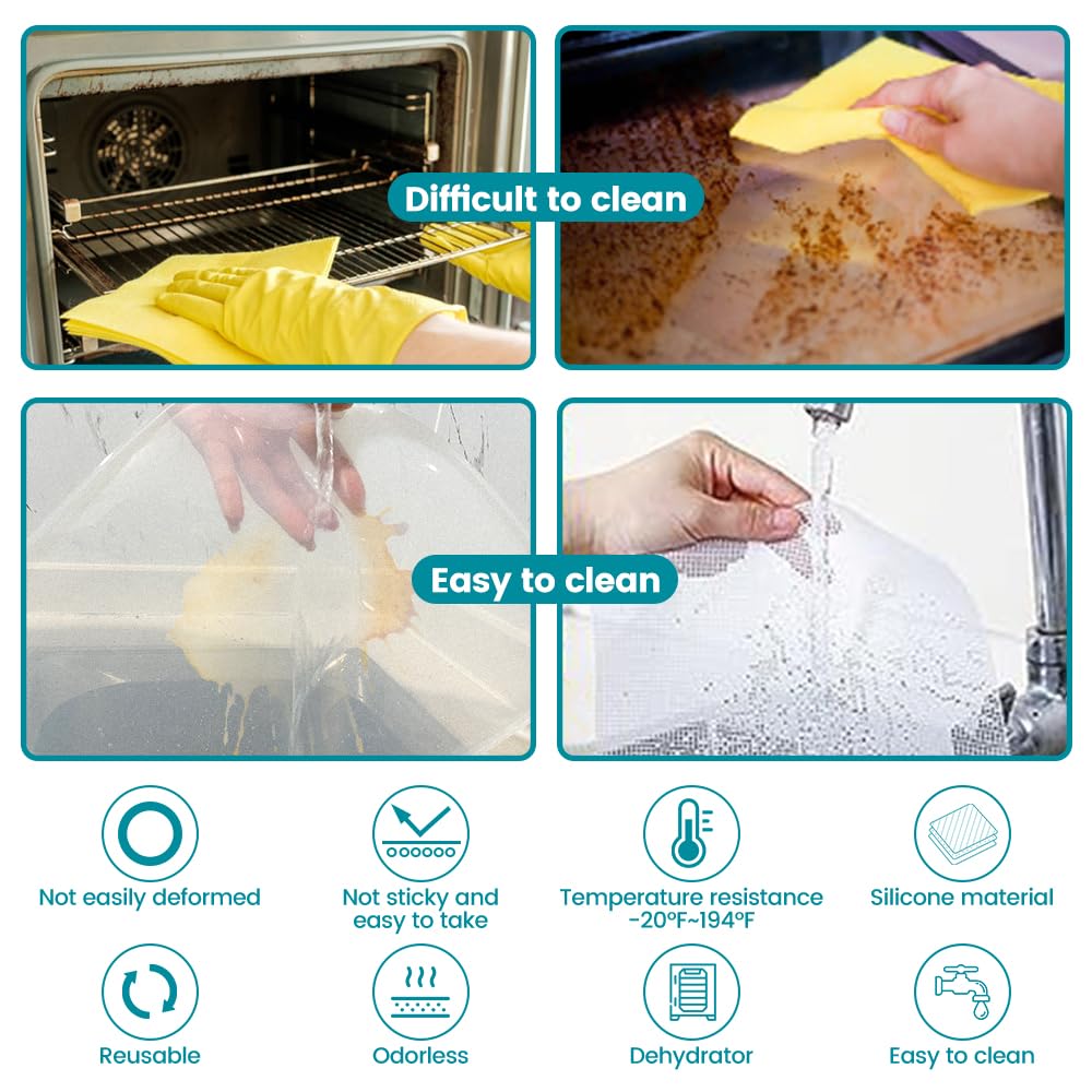 8 Pcs Silicone Food Dehydrator-Trays with Edge, 8 Pcs Mesh Dryer Mats,Reusable Non Stick Silicone Dehydrator Sheets (11x 11in) for Liquids,Fruit Leather,Herbs,Meat and Yogurt