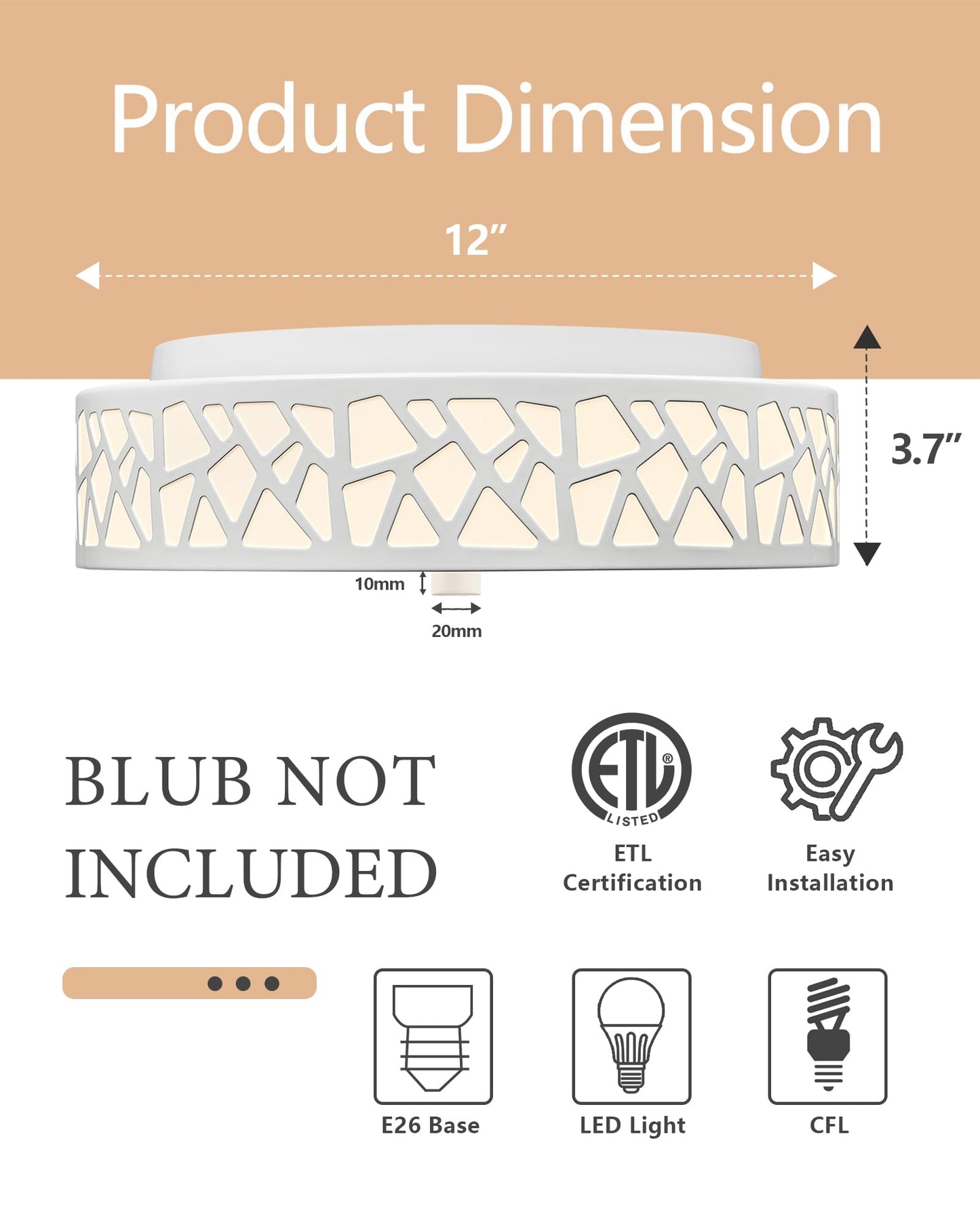 VICNIE 2-Light Flush Mount Ceiling Light, 12 inch Modern Close to Ceiling Light Fixture with White Metal and Frosted Glass Shade for Hallway, Kitchen, Bedroom(2 PK)