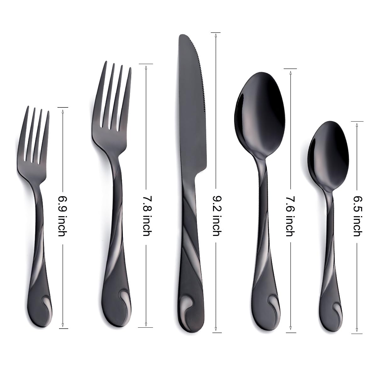 Seeshine Black Silverware Set for 12, 60-Piece Stainless Steel Flatware Set, Shiny Black Metal Cutlery Set, Include Fork, Knife and Spoon Set, Dishwasher Safe