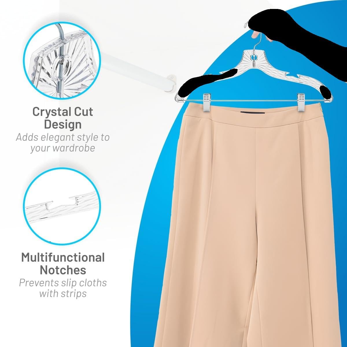 HARDW Clothes Hangers with Clips Plastic Set of 12 Pack Heavy Duty Hangers Dresses, T-Shirts Shirt Suit Hangers for Closet Organization Crystal Clear Hanger Pants Skirt Hanger Women and Men