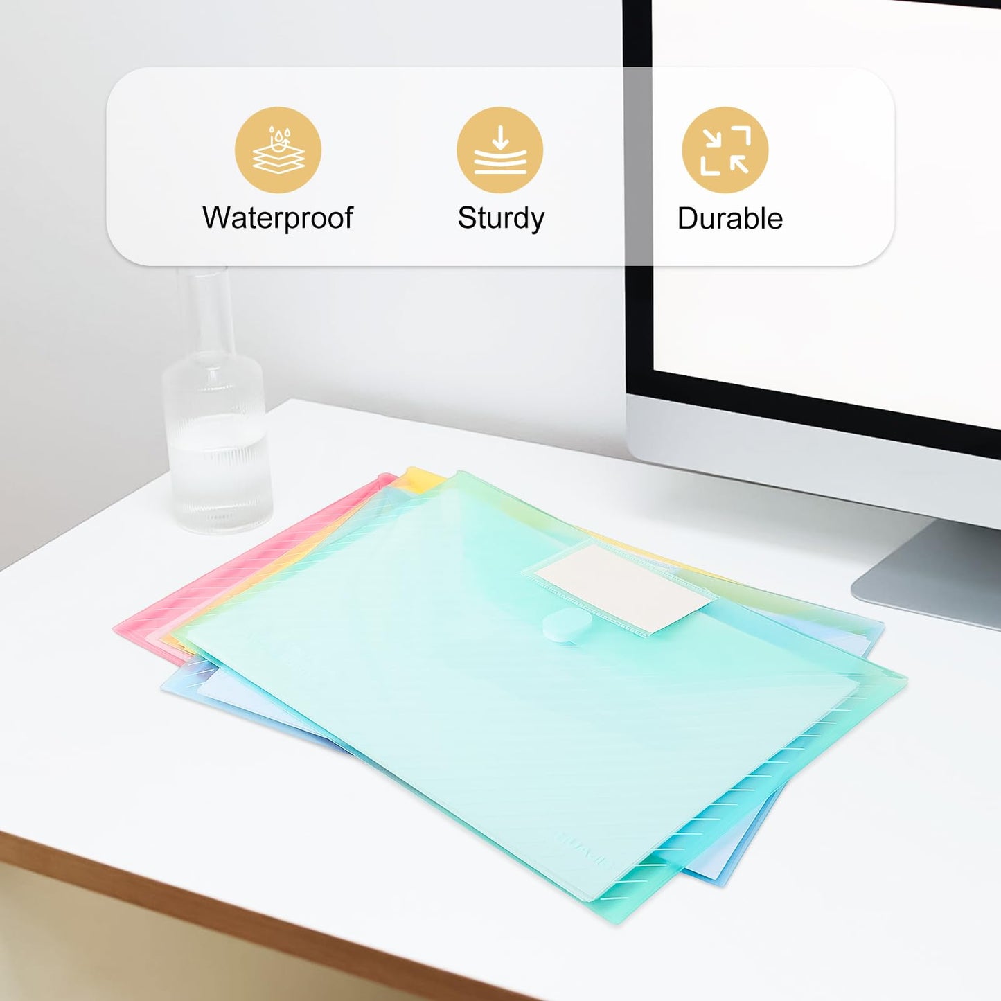 WORPSON 100 Pack, Plastic Envelopes File Folders, HeavyDuty Document Folder for Letter and A4 Size, Clear Document Holder with Label Pockets for School Home Work Office Organizer (100)