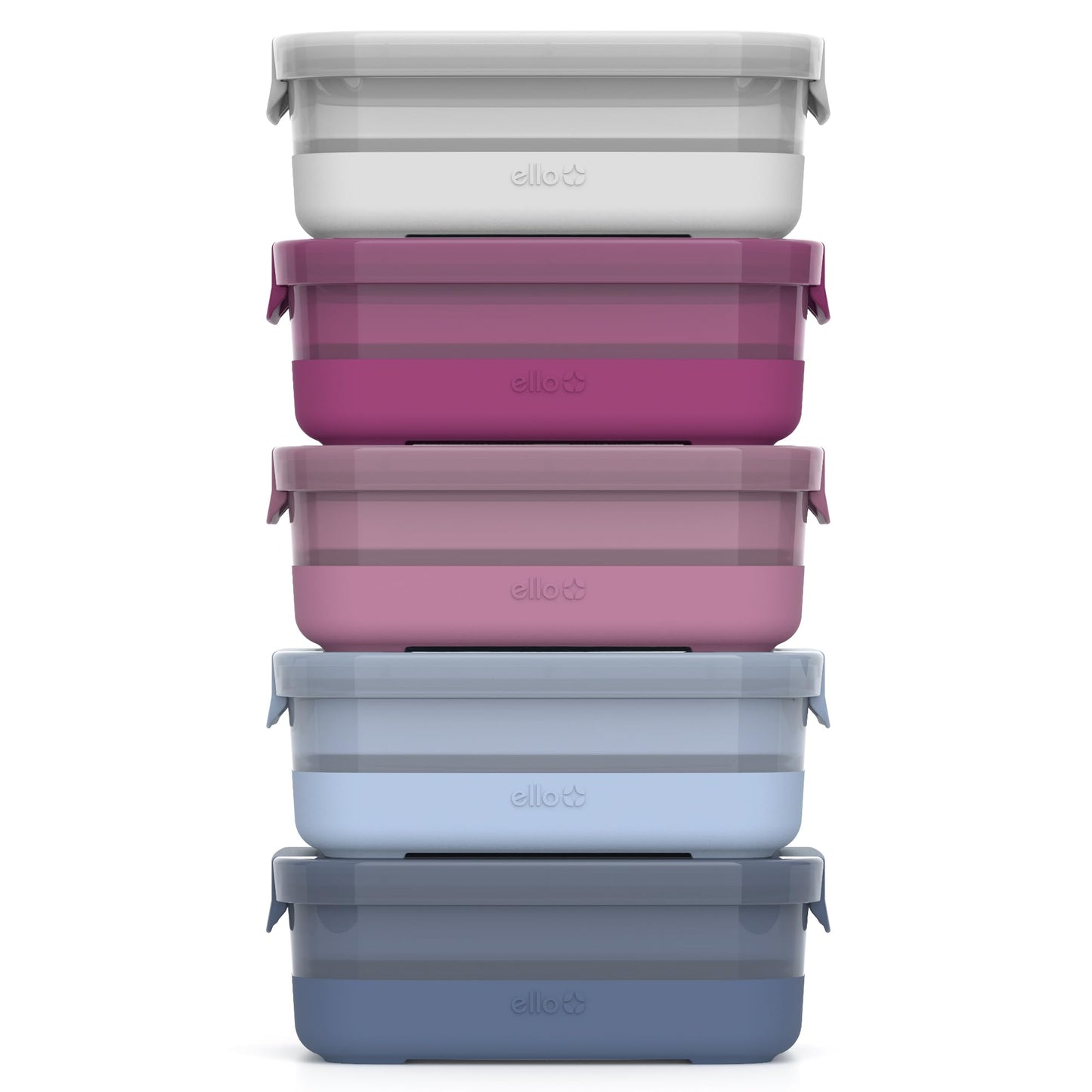 Ello Plastic 3.7 Cup Meal Prep Set 10 Pc, 5 Pack Set - BPA Free Plastic Food Storage Container with Silicone Boot and Airtight Lids, Dishwasher, Microwave, and Freezer Safe, Elderberry