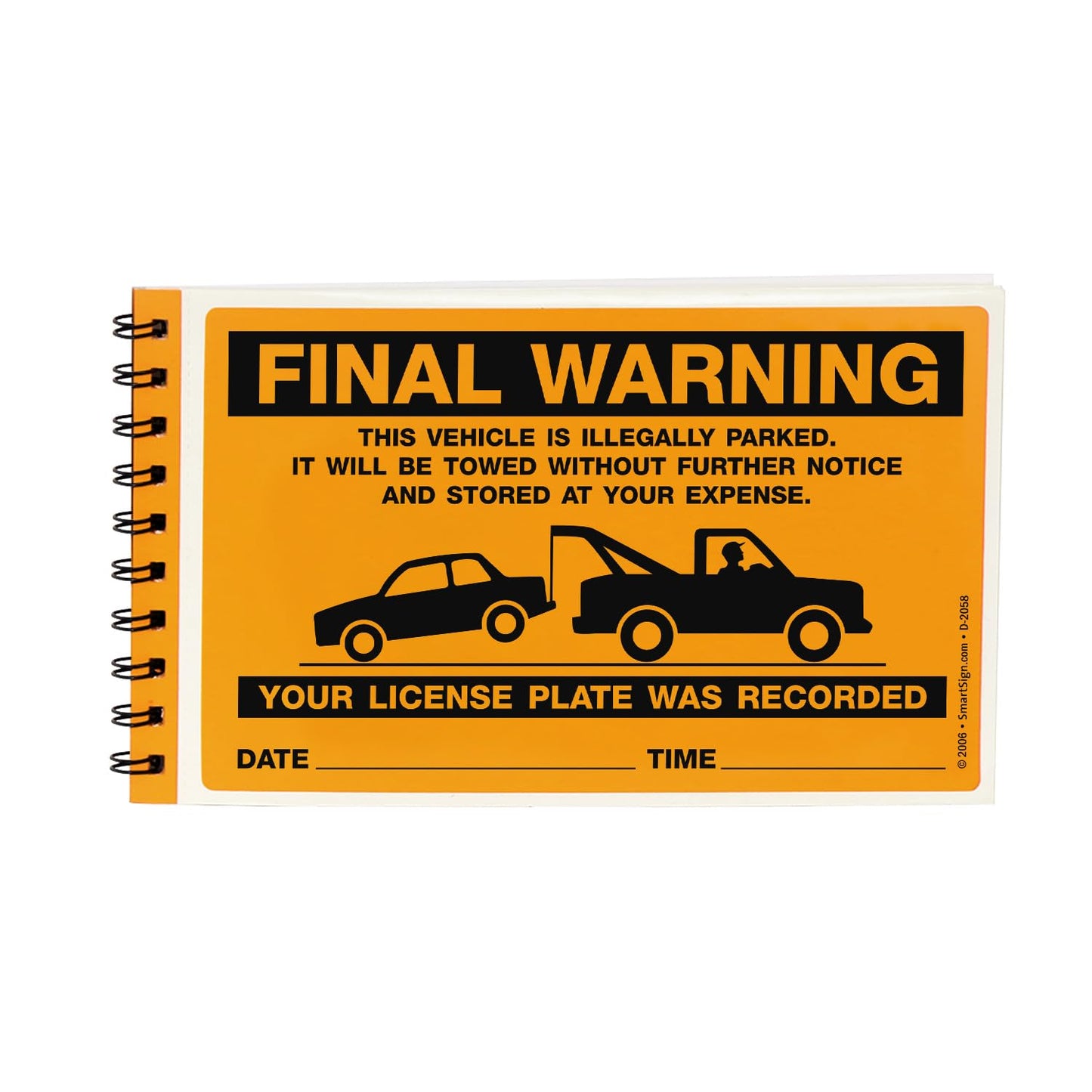 SmartSign Final Warning Parking Violation Stickers | Book of 50 Stickers with Liners, 5 x 8 inch, Vehicle Illegally Parked Sticker, Hard to Remove Write-On Tickets, Fluorescent Orange
