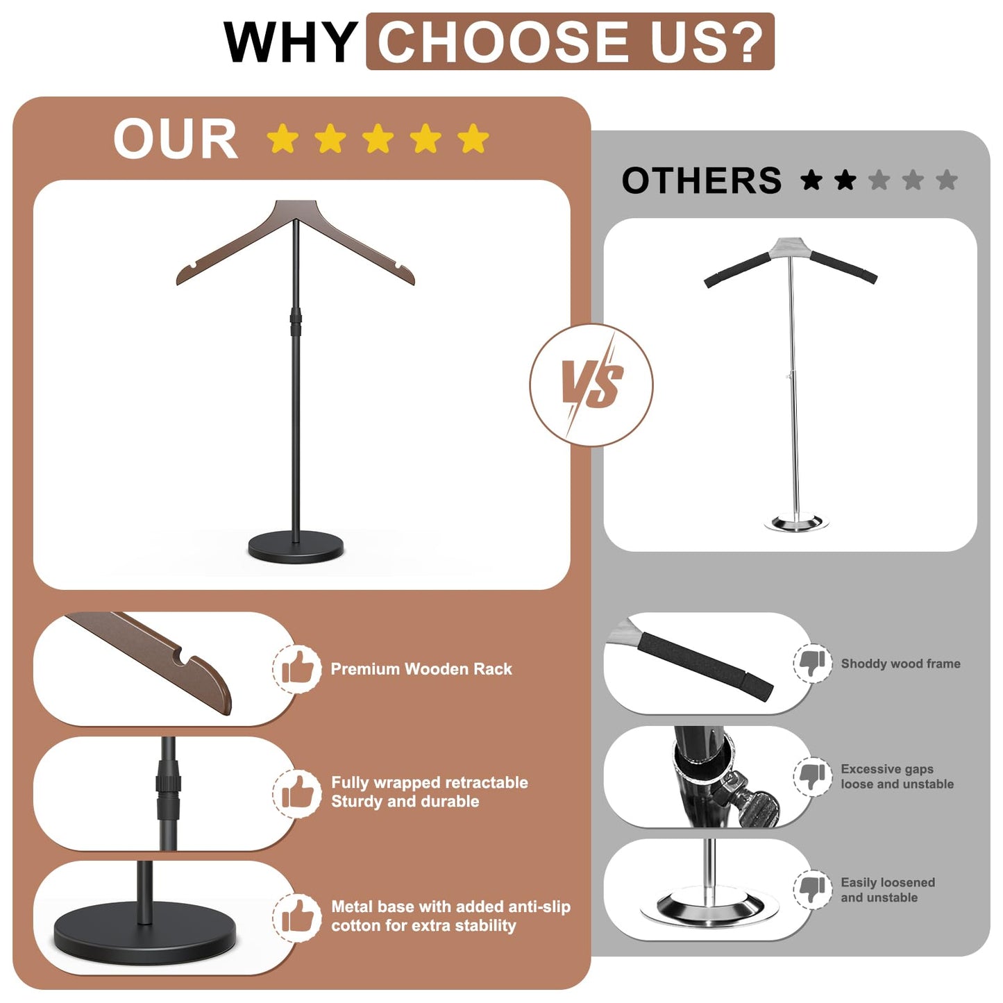 OLV 4 Pack Shirt Display Stand, 18-34 Inch Height Adjustable Mannequin Torso Stand Dress Form for Vendors Shop, T Shirt Display Jacket Coat Hanger Steaming Clothes Holder, Brown