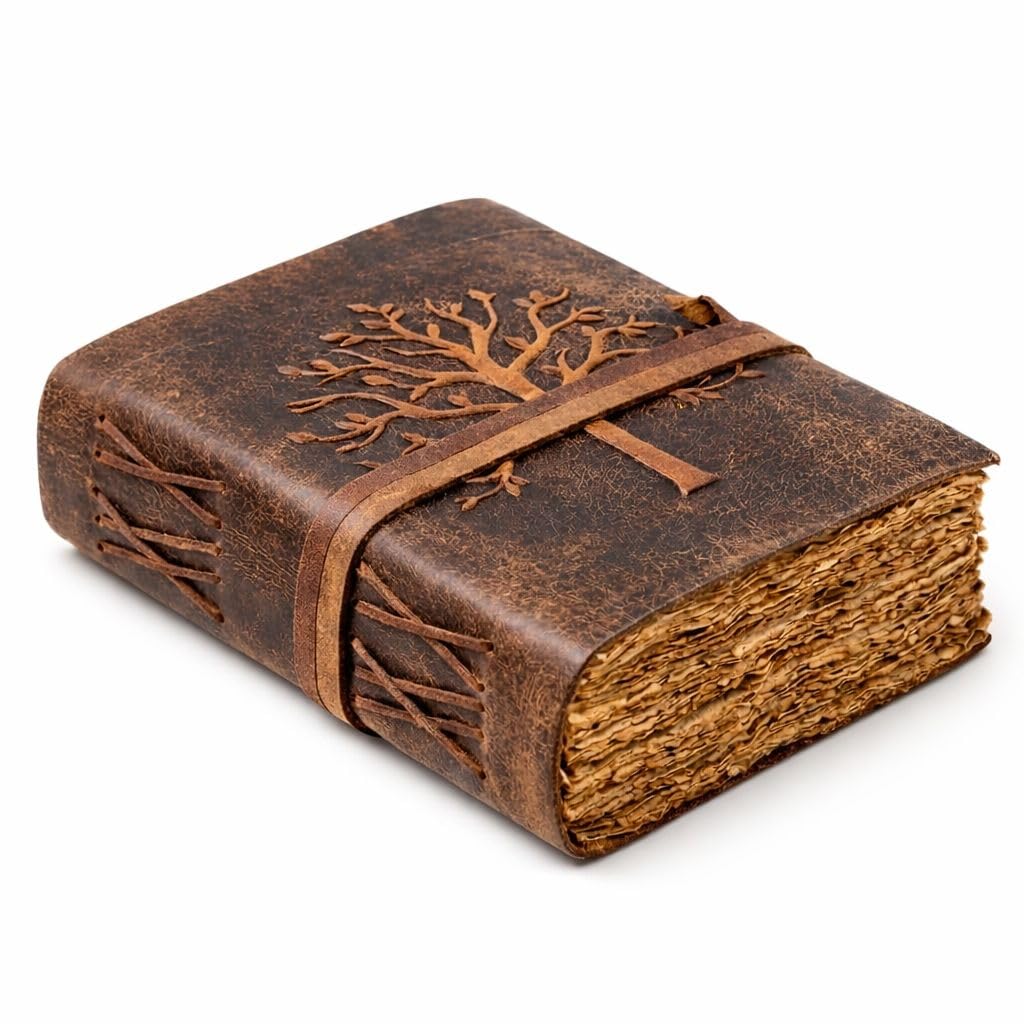 NomadCraftsCo. Vintage Leather Journal Tree of Life-Leather Bound Journal-Antique Paper-Beautiful Embossed Tree Leather Sketchbook - For Drawing Sketching and Writing-240 Pages