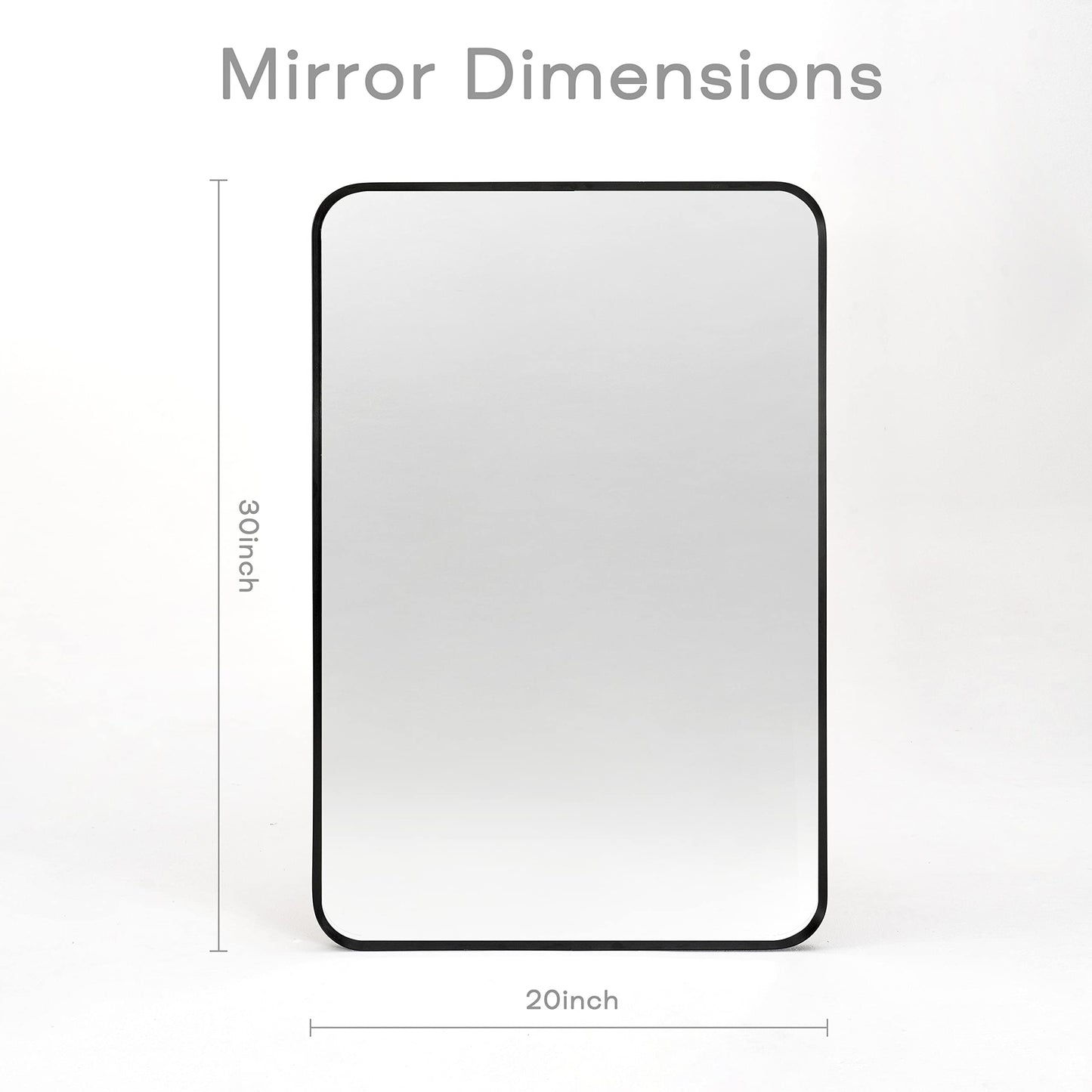 Minuover Wall Mount Mirror for Bathroom, Brush Black Metal Framed Rounded Corner Rectangular Vanity Mirror (20" x 30", Black)