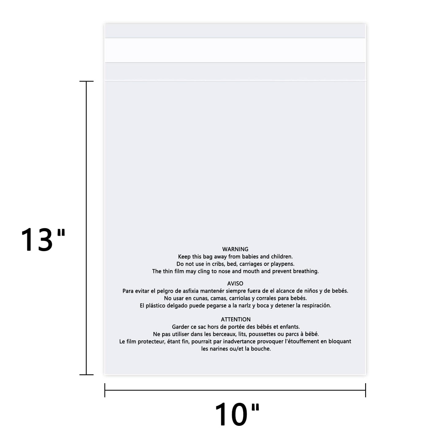 WEPOLY - 10" x 13" (500 Count) - Clear Poly Bags with Suffocation Warning Self Seal for Packaging, Shirts, Clothing & FBA - Permanent Adhesive